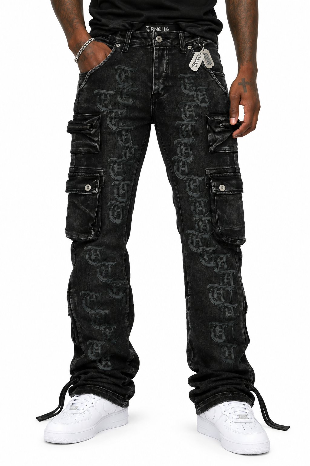 REPETITION STACKED Gray Wash Cargo Denim -