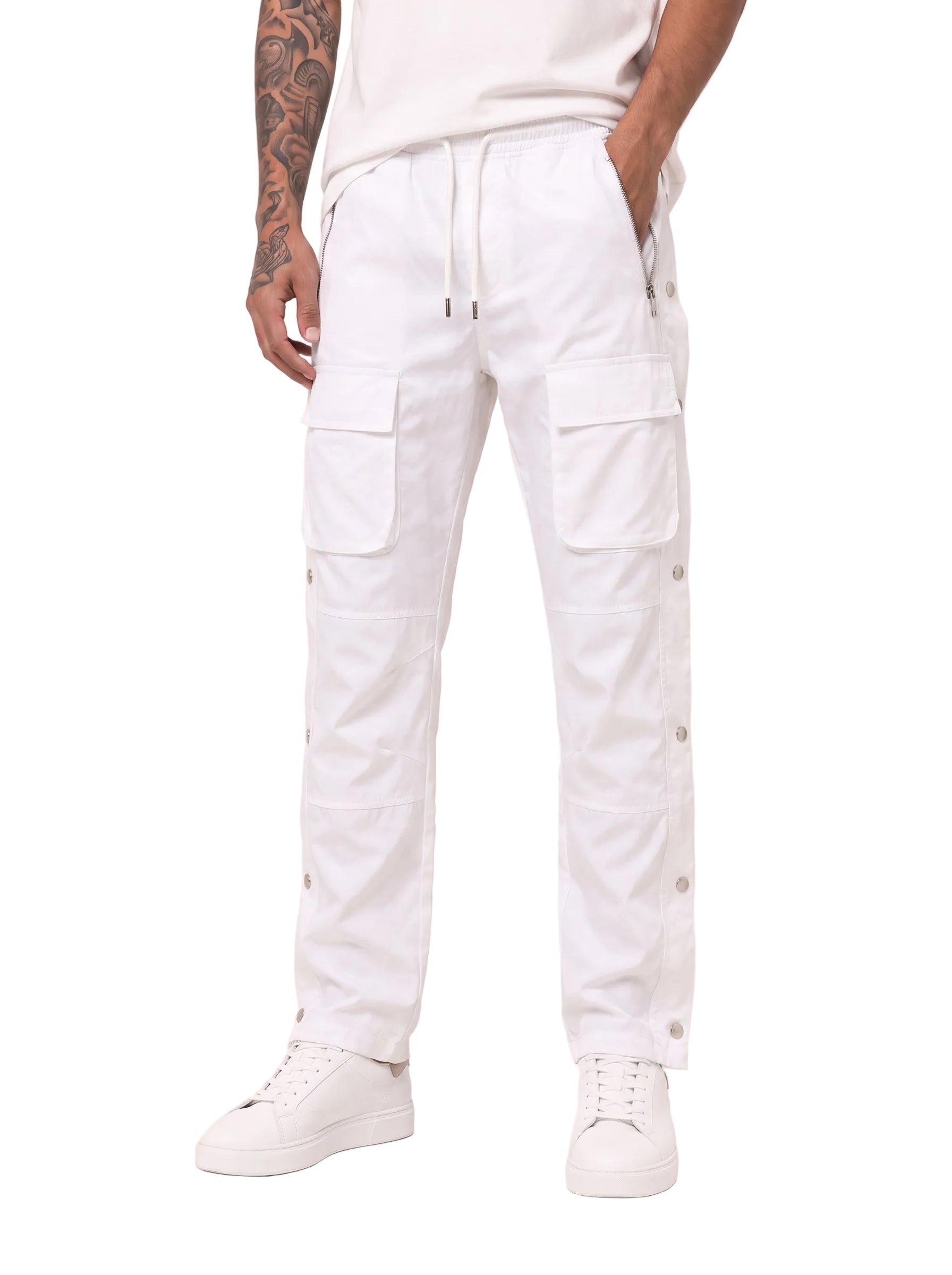 "AL-HUDAYDAH" White Snap Front Cargo Pants
