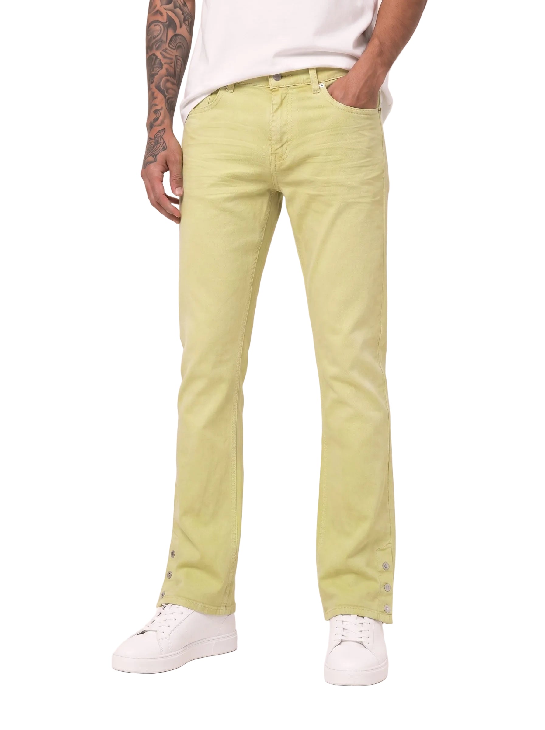 "BUTTON FLY" Green Stacked Jeans