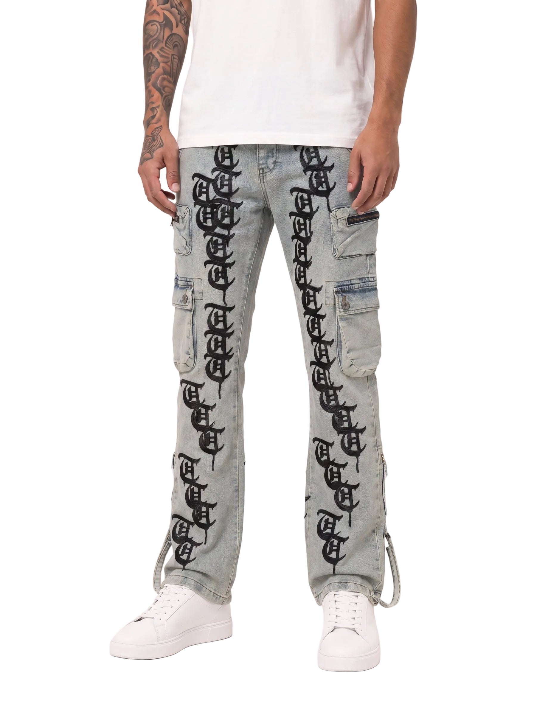 "KHANDAQ" Light Wash Cargo Denim