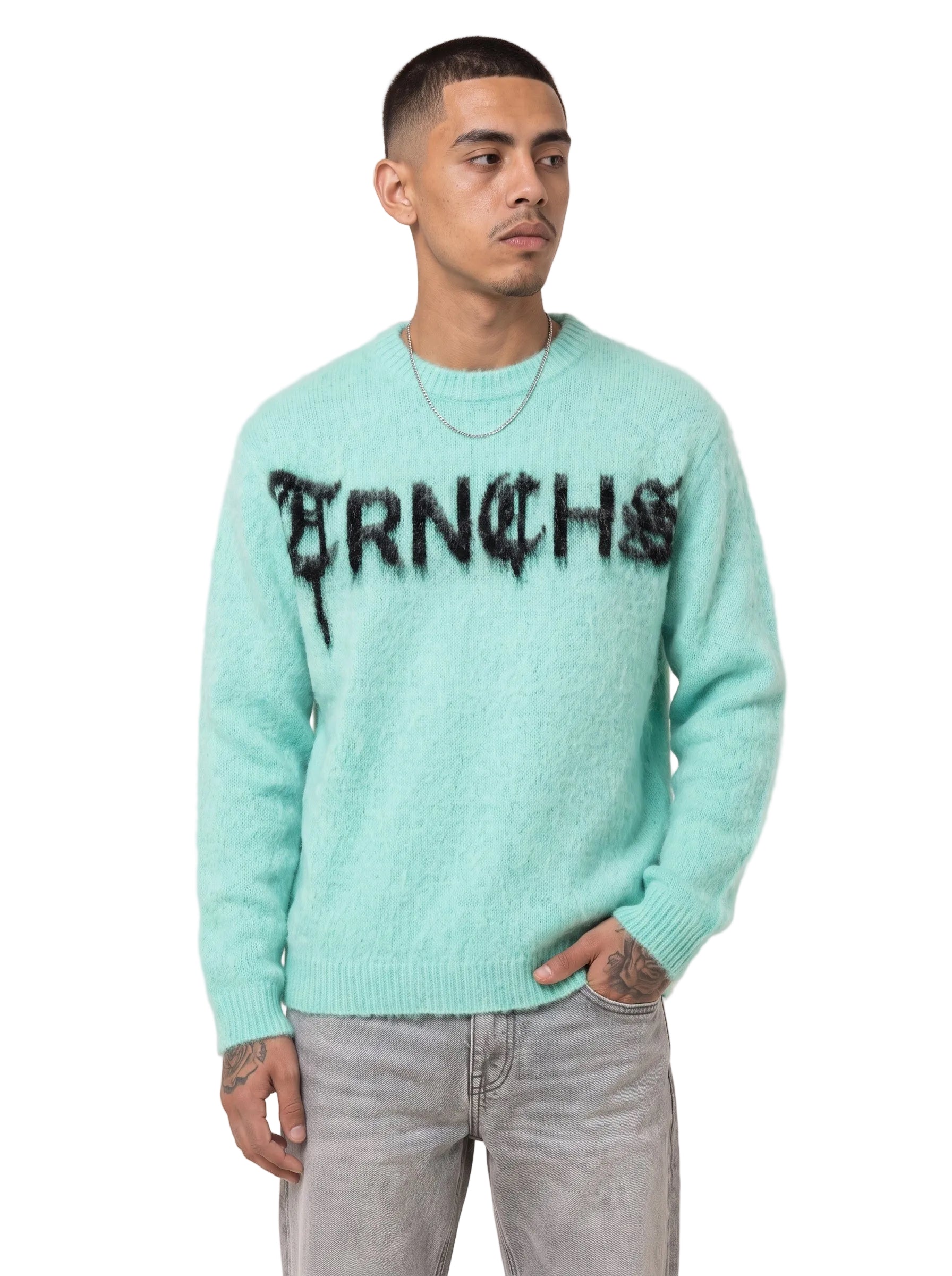 PULL MOHAIR Bleu/Vert