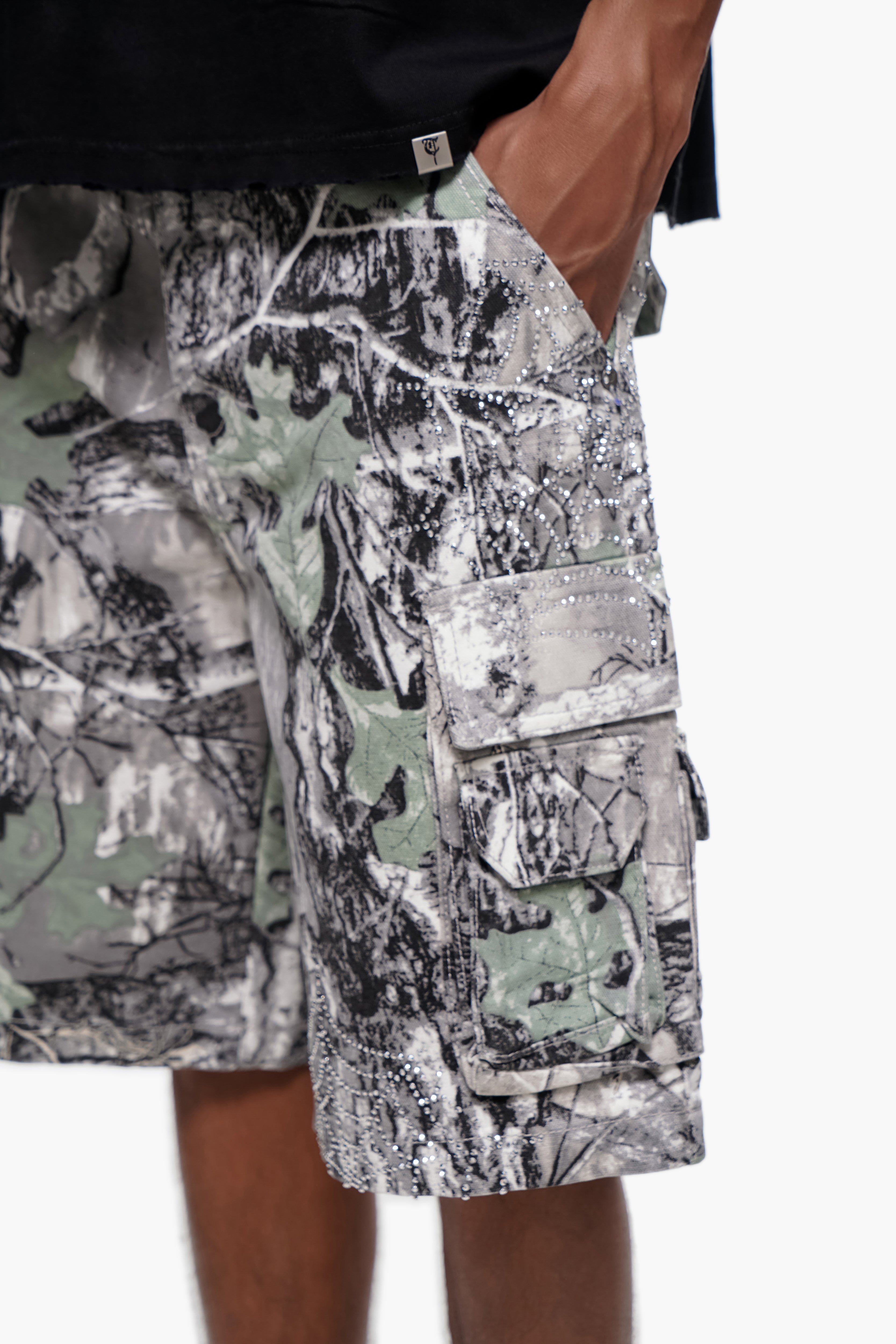 ABANDON - Gray Camo Denim Shorts