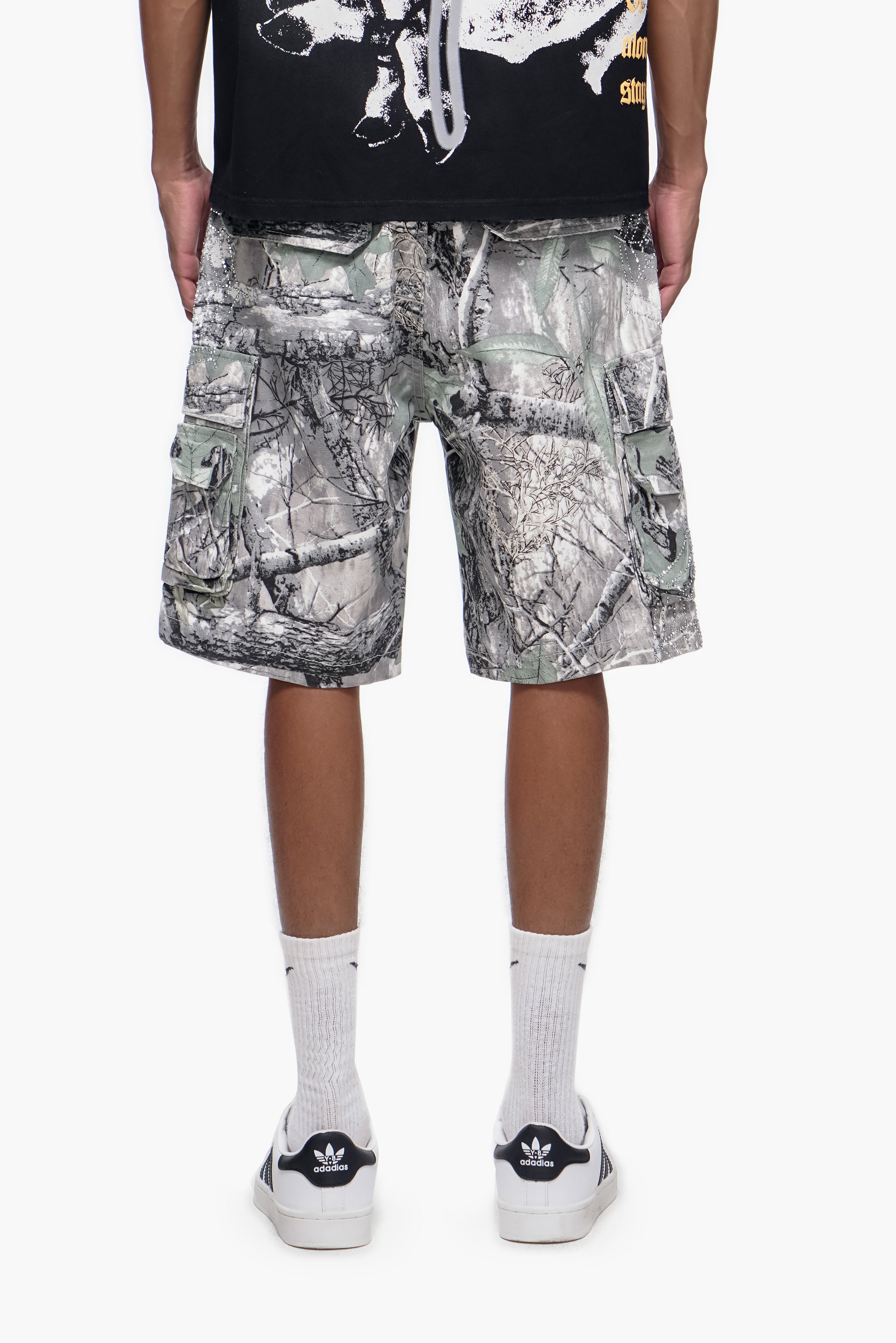 ABANDON - Gray Camo Denim Shorts