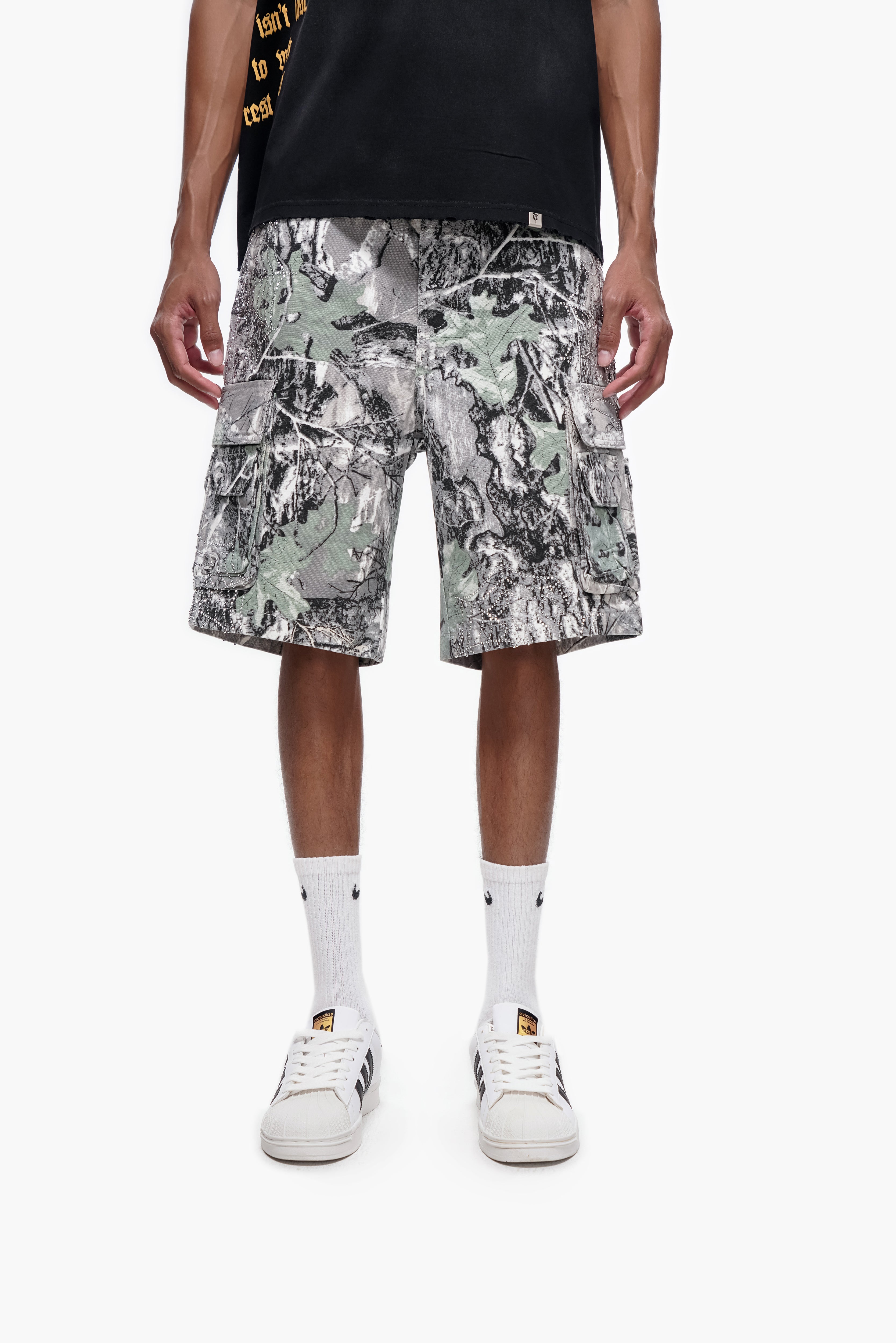 ABANDON - Gray Camo Denim Shorts