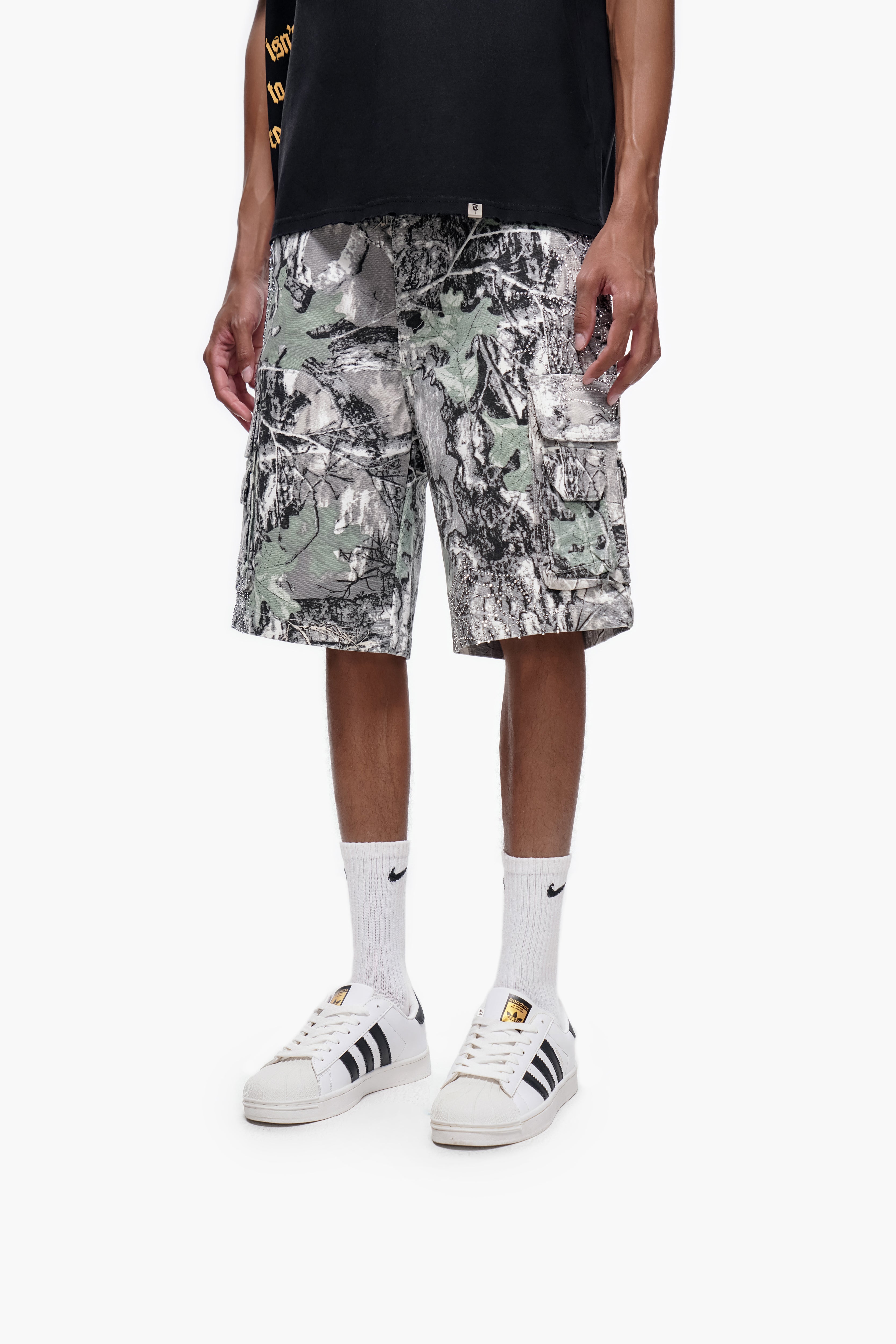 ABANDON - Gray Camo Denim Shorts