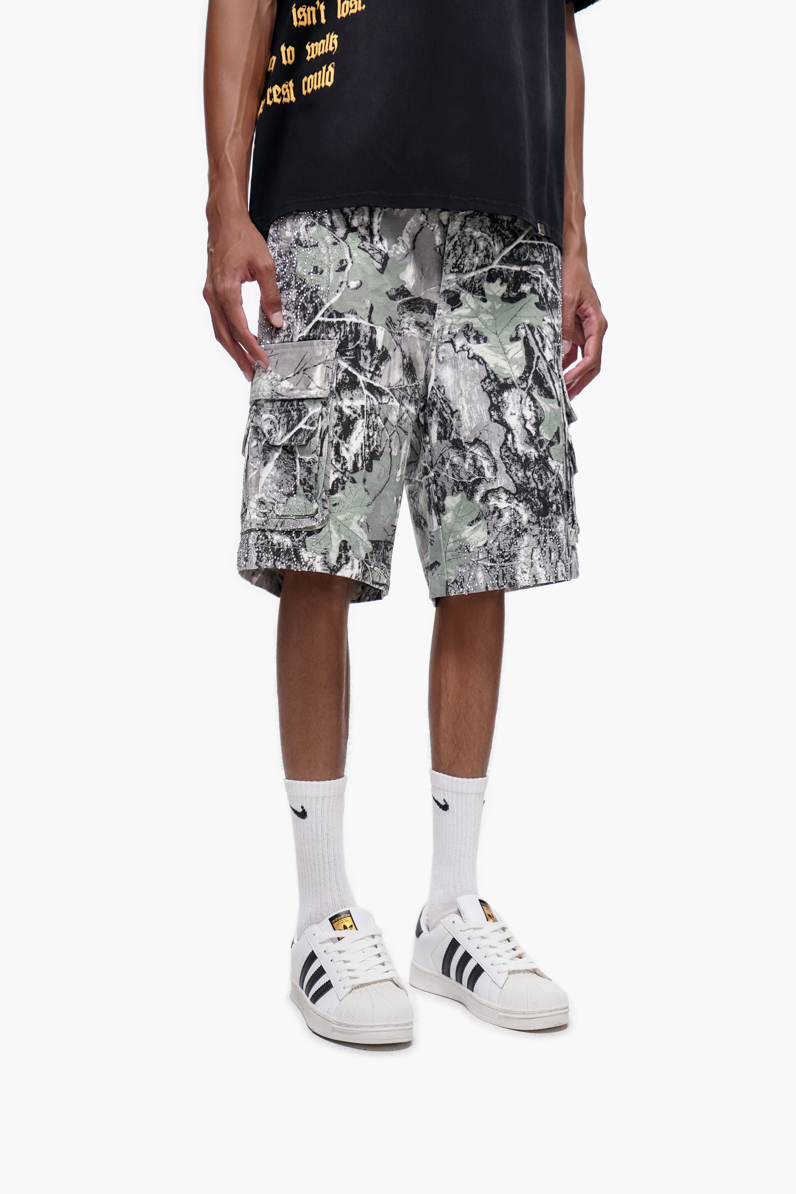 ABANDON - Gray Camo Denim Shorts