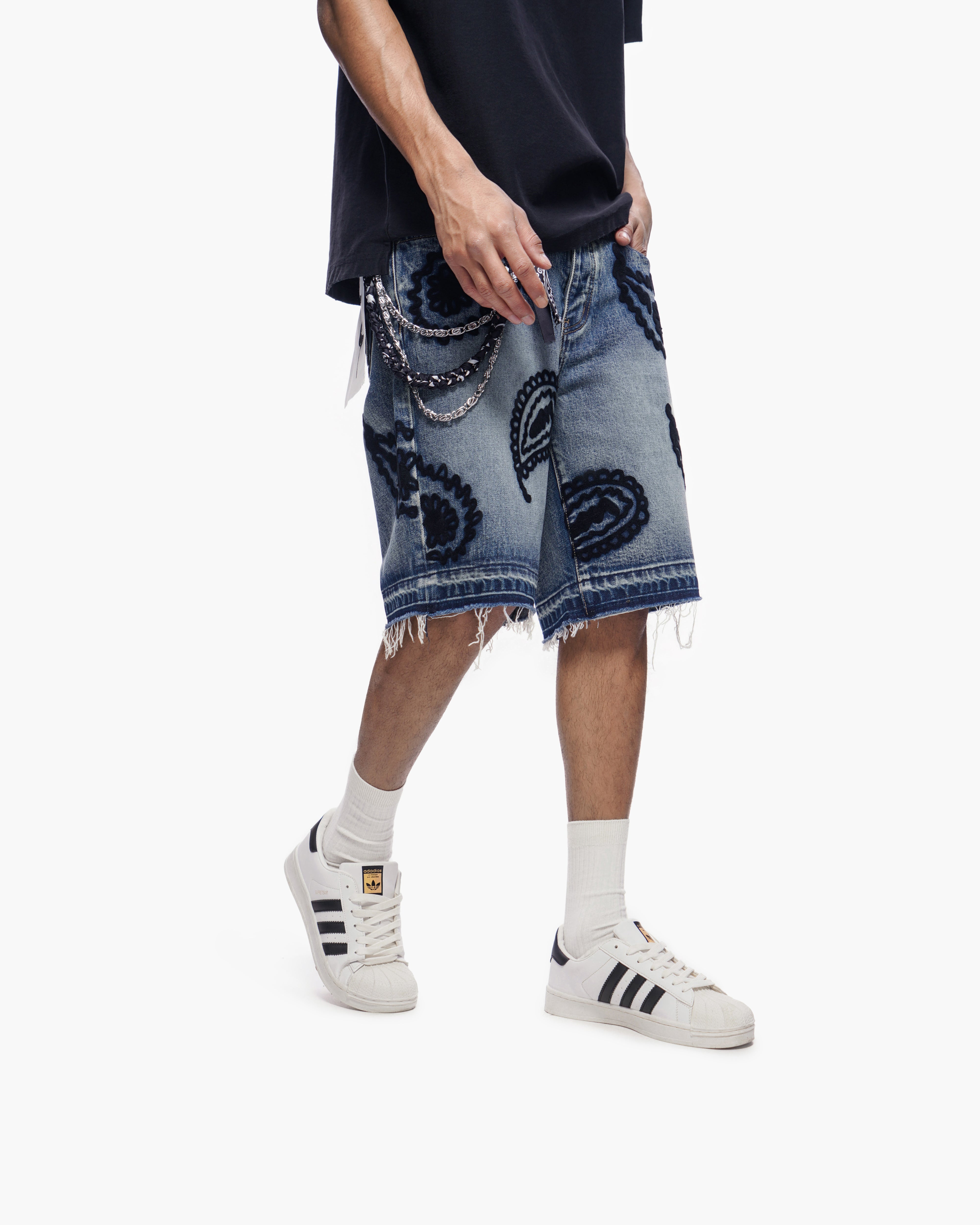 PAISLEY SHORTS - Dark Blue Wash Denim Shorts