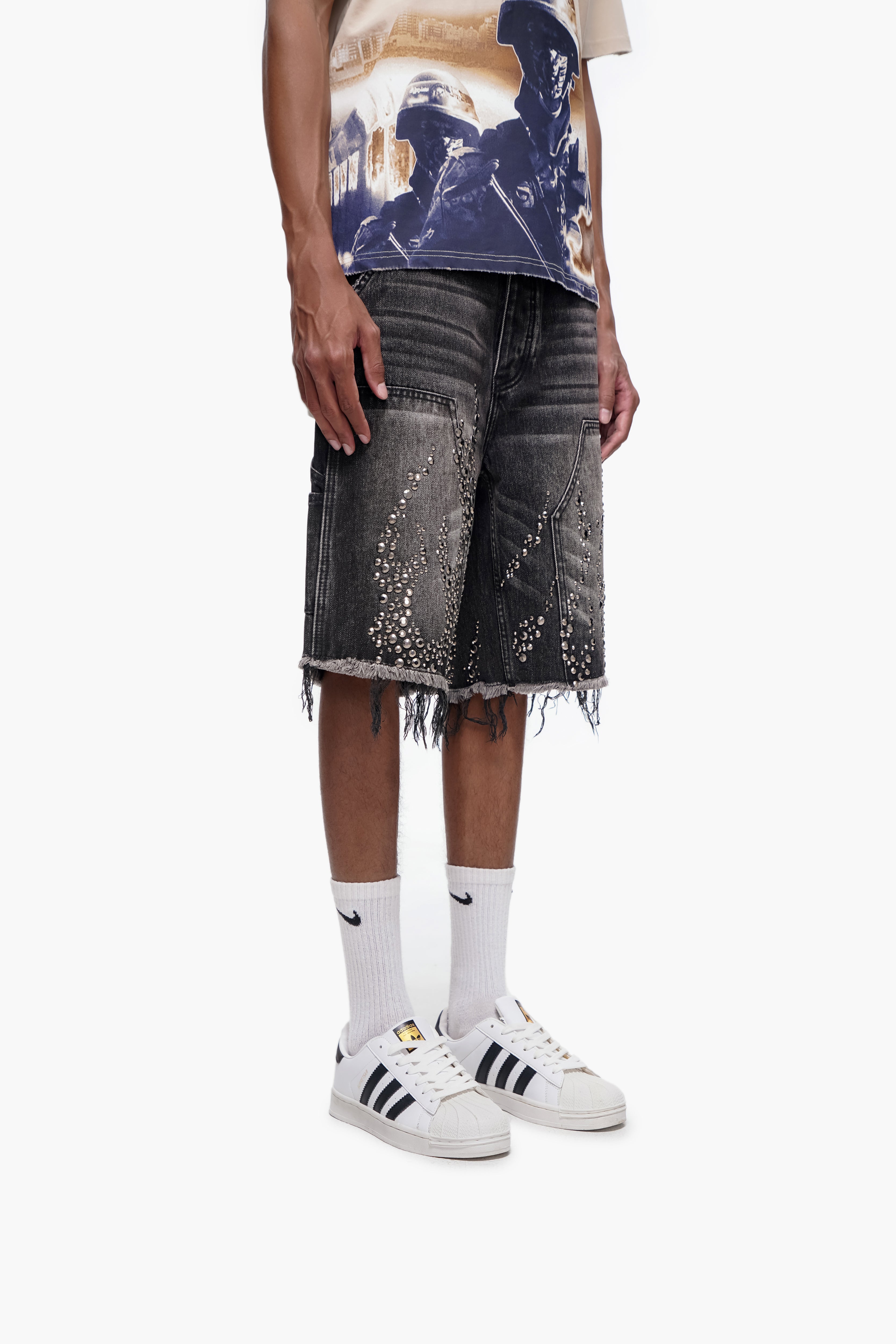 SHRAPNEL - Black Wash Denim Shorts