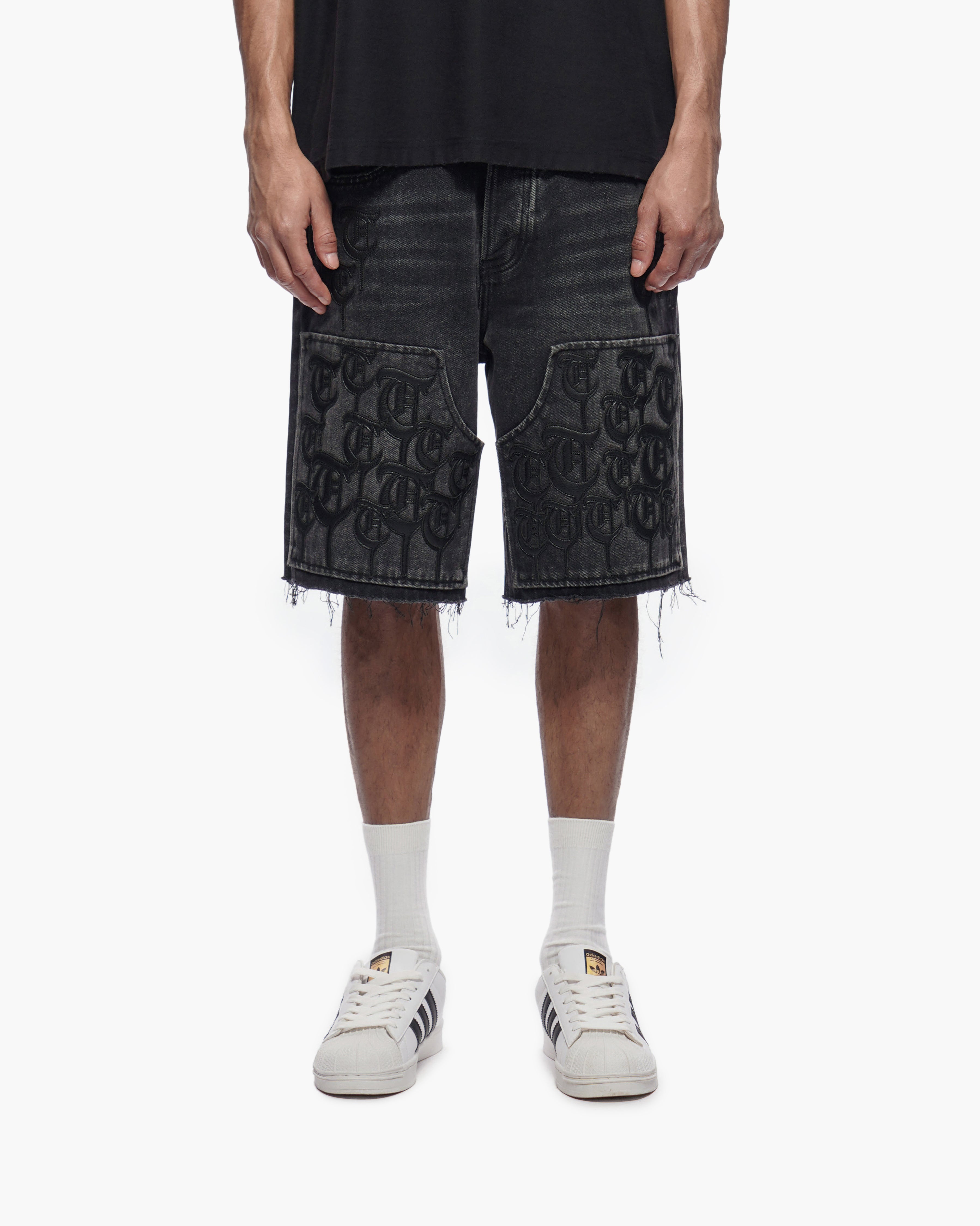 TRNCHS SCRIPT - Black Wash Denim Shorts