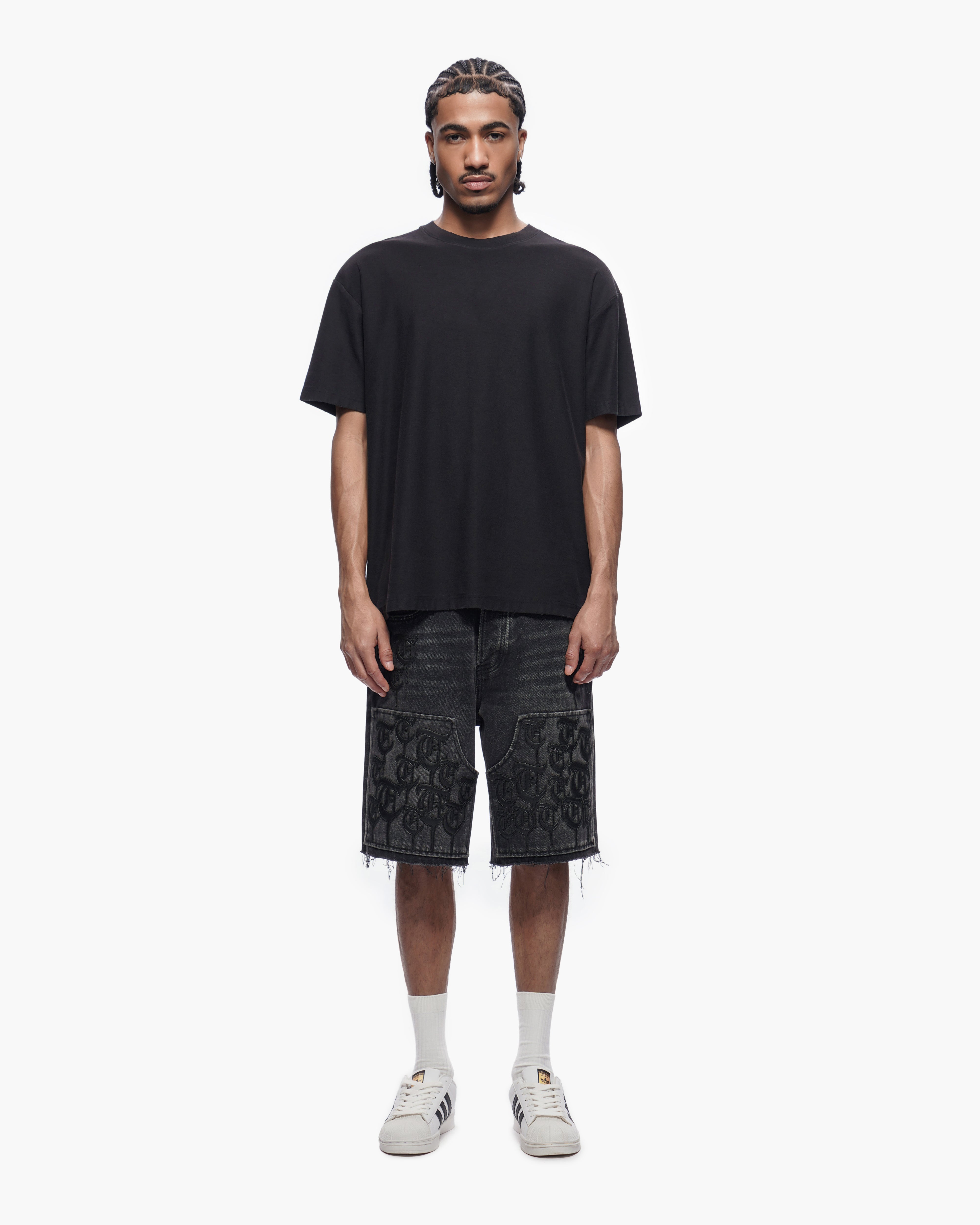TRNCHS SCRIPT - Black Wash Denim Shorts