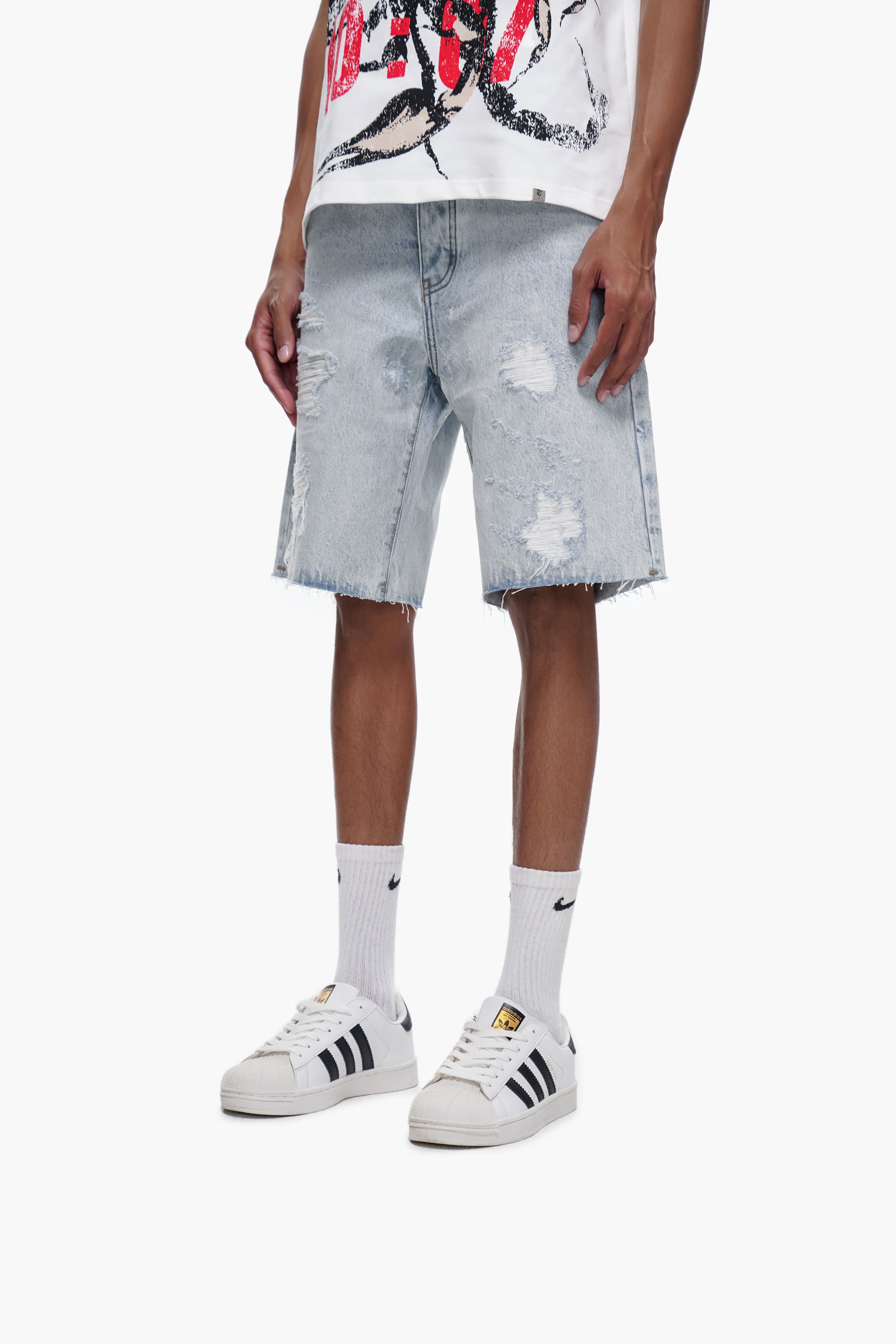 DISTRICT - Light Blue Wash Denim Shorts