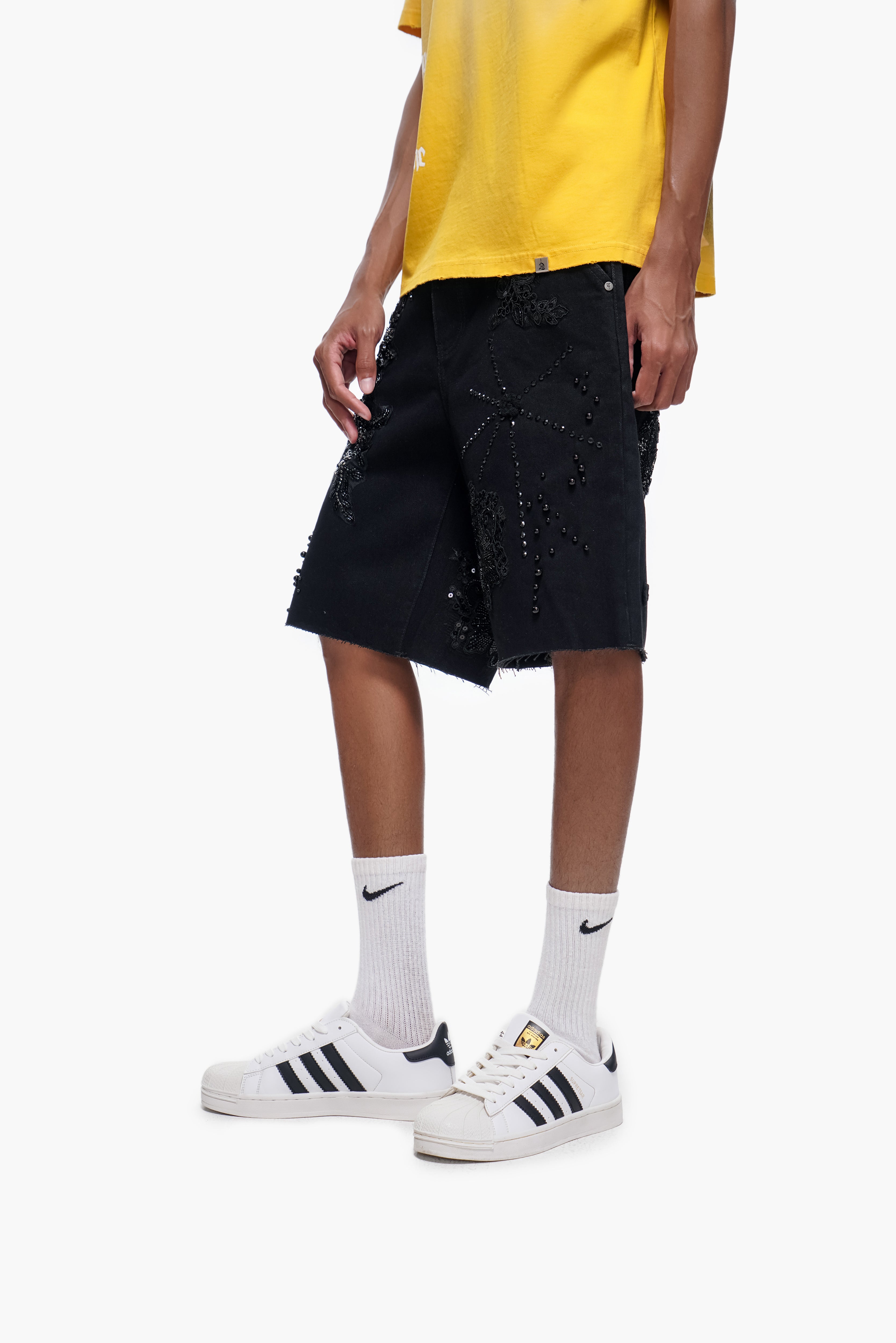 STITCHED - Black Denim Shorts