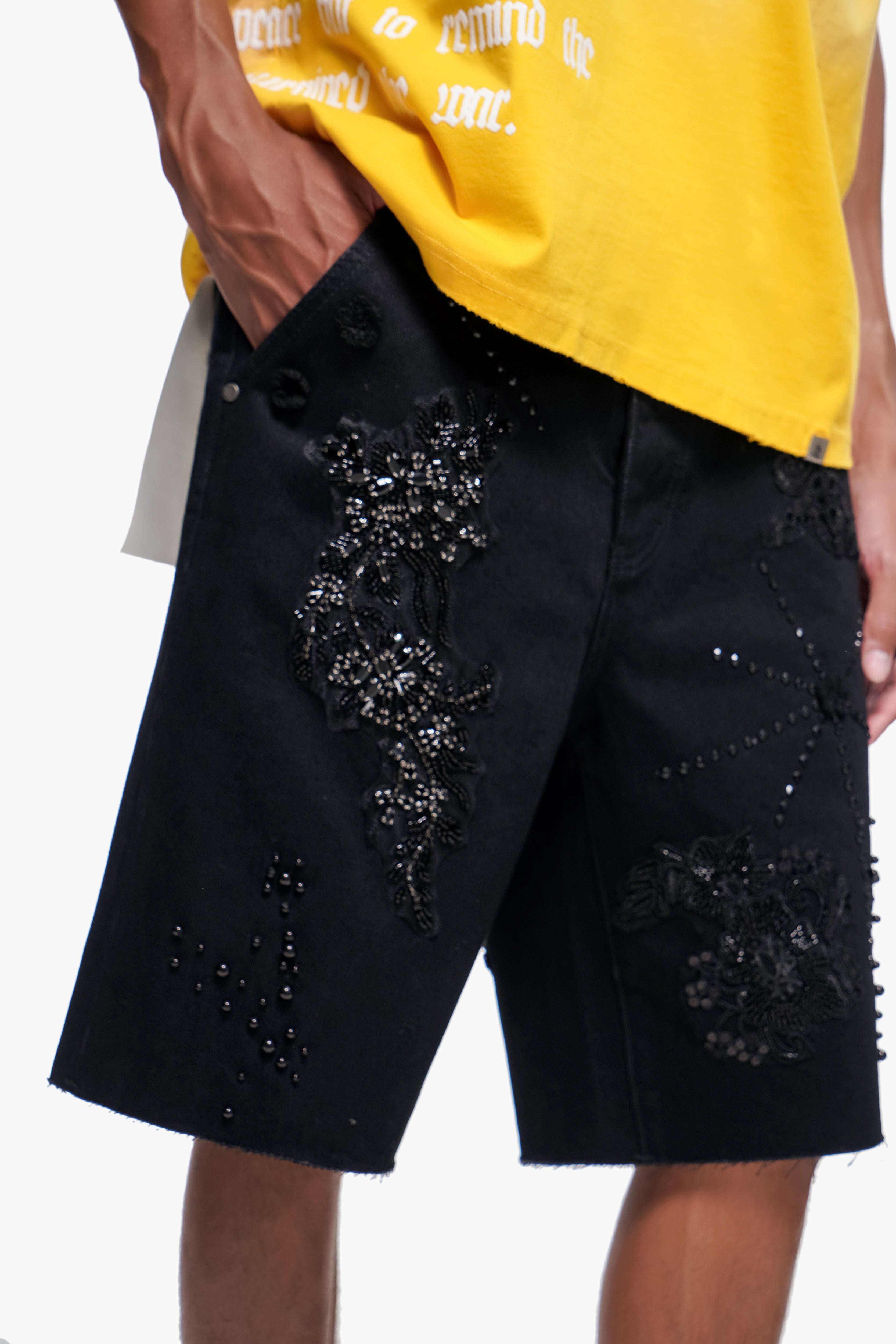 STITCHED - Black Denim Shorts