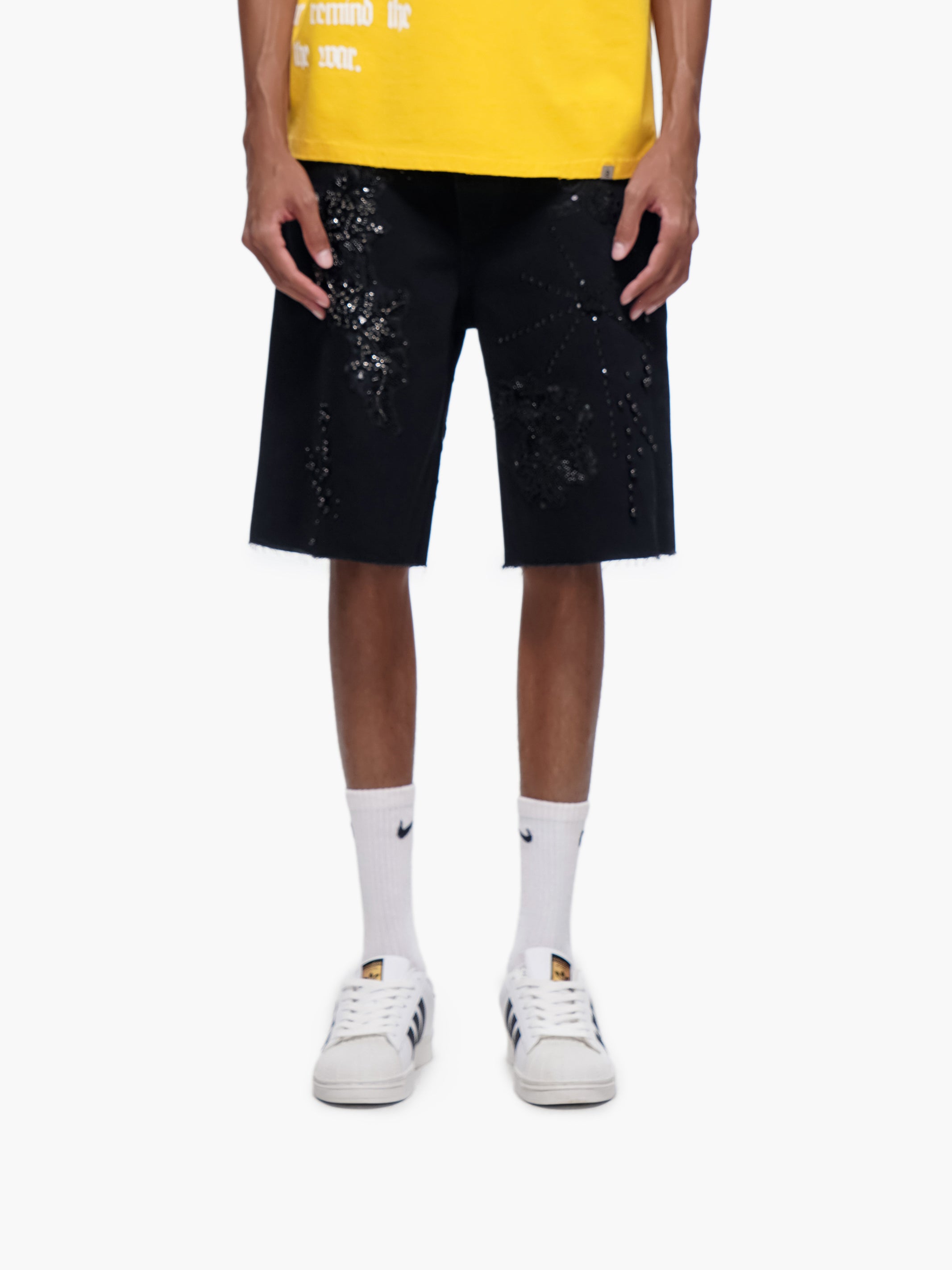 STITCHED - Black Denim Shorts