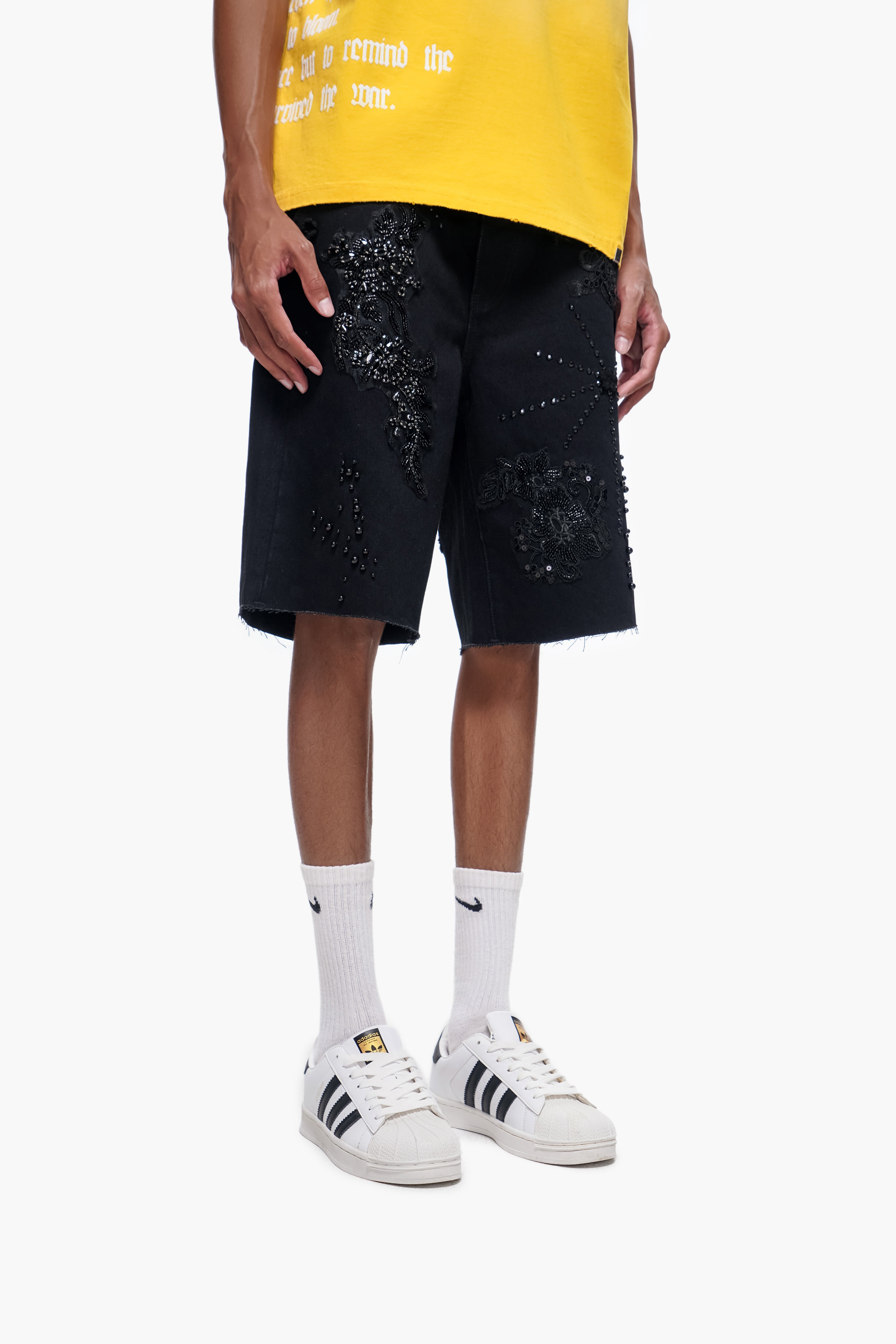 STITCHED - Black Denim Shorts