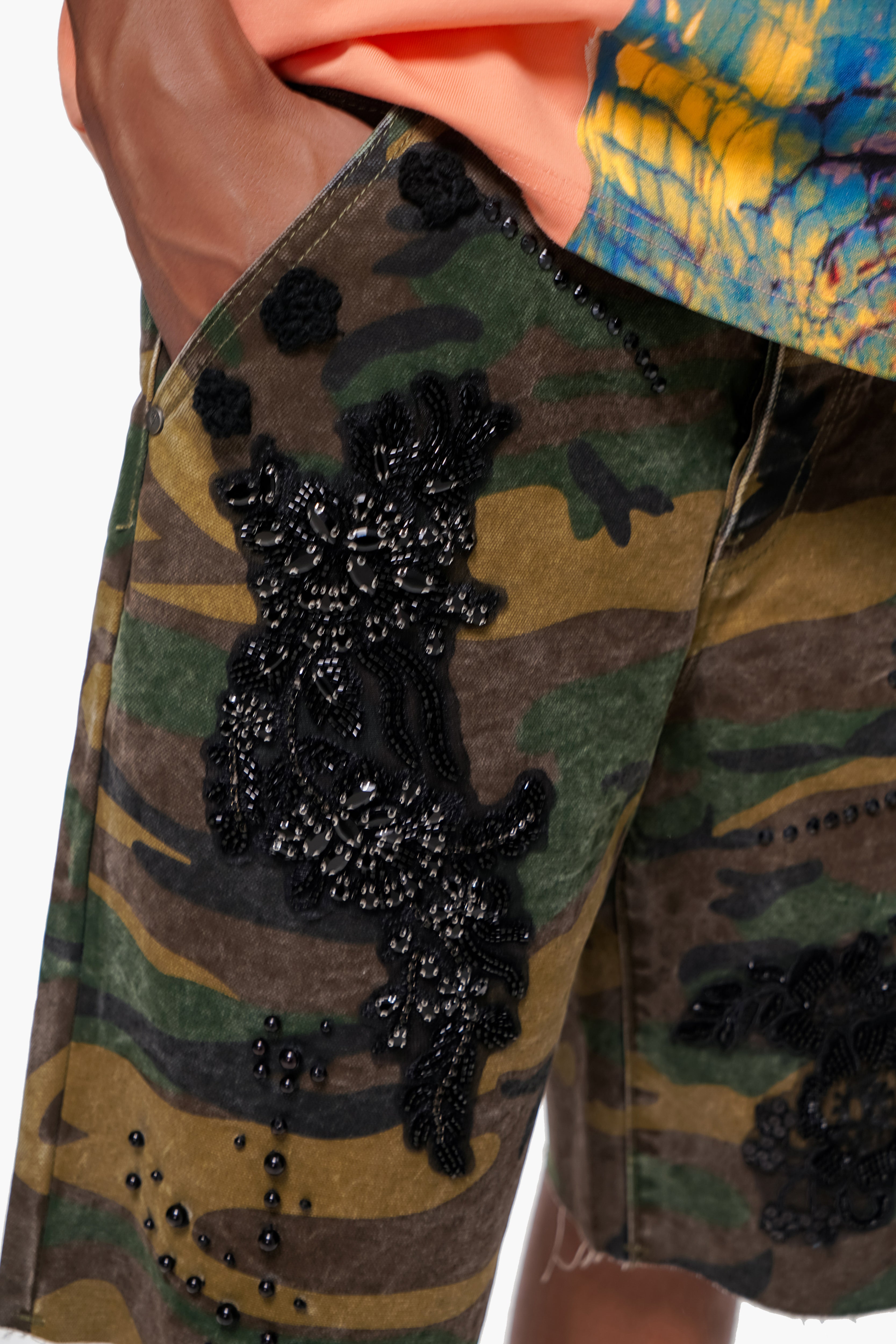 STITCHED - Camo Denim Shorts