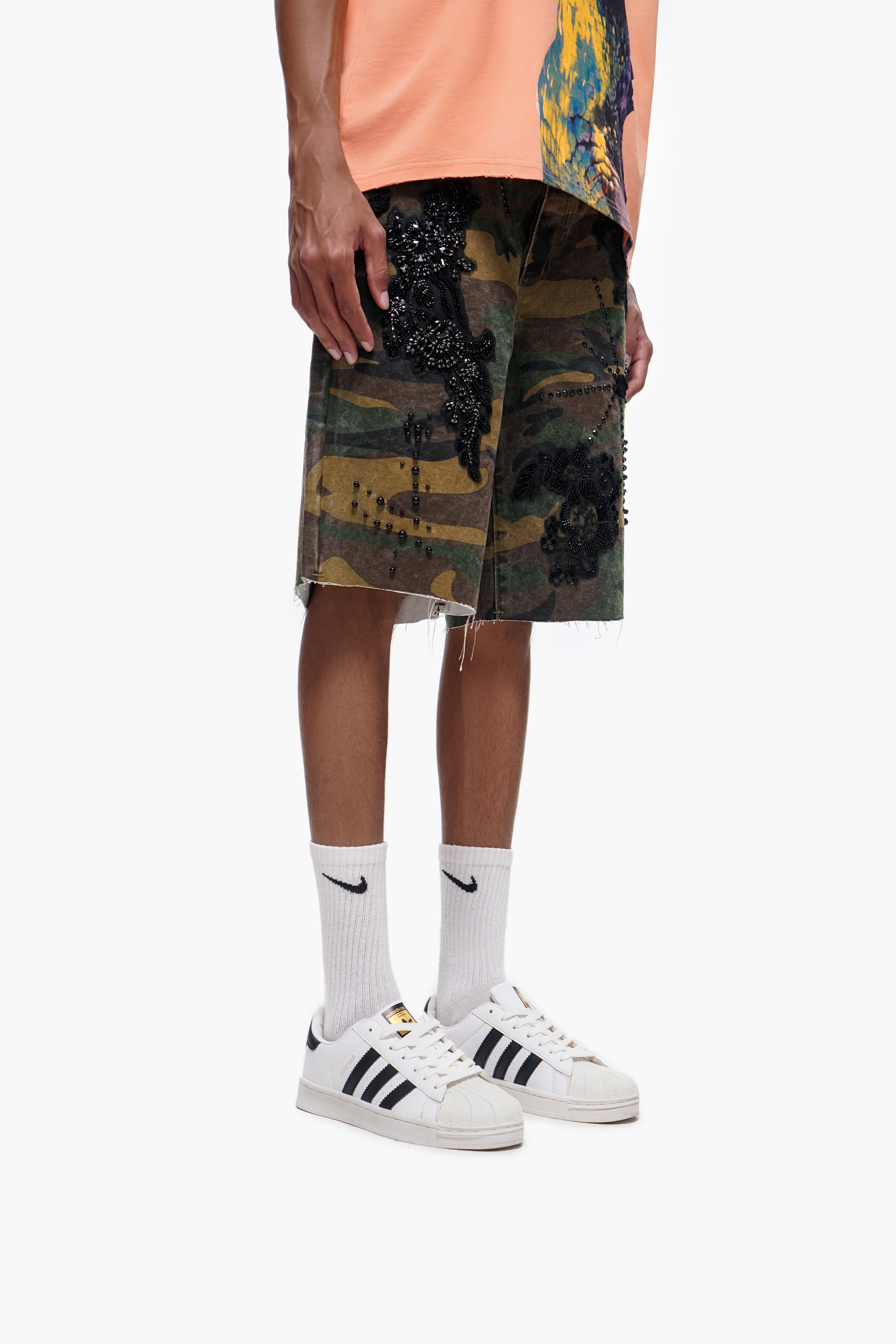 STITCHED - Camo Denim Shorts