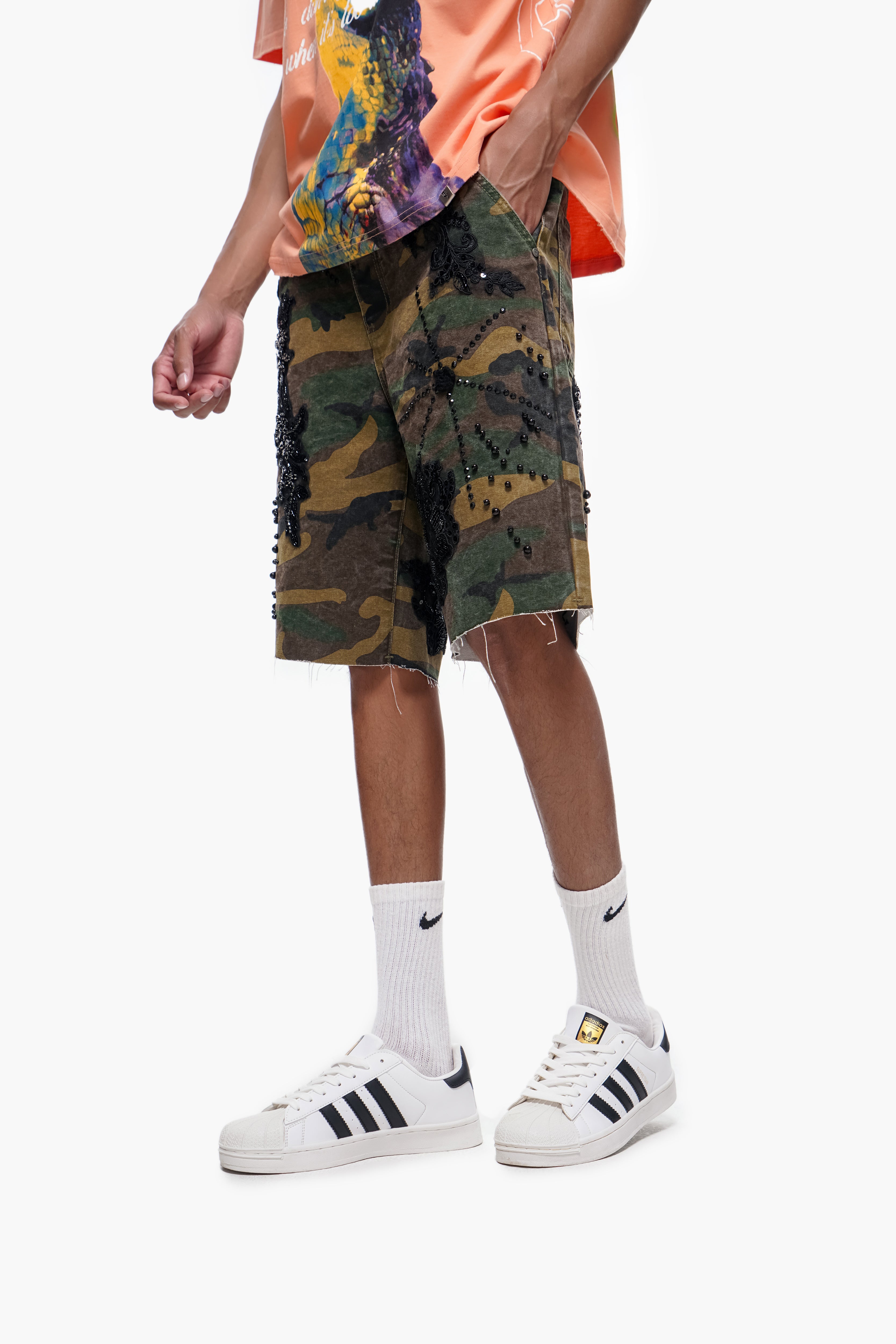 STITCHED - Camo Denim Shorts