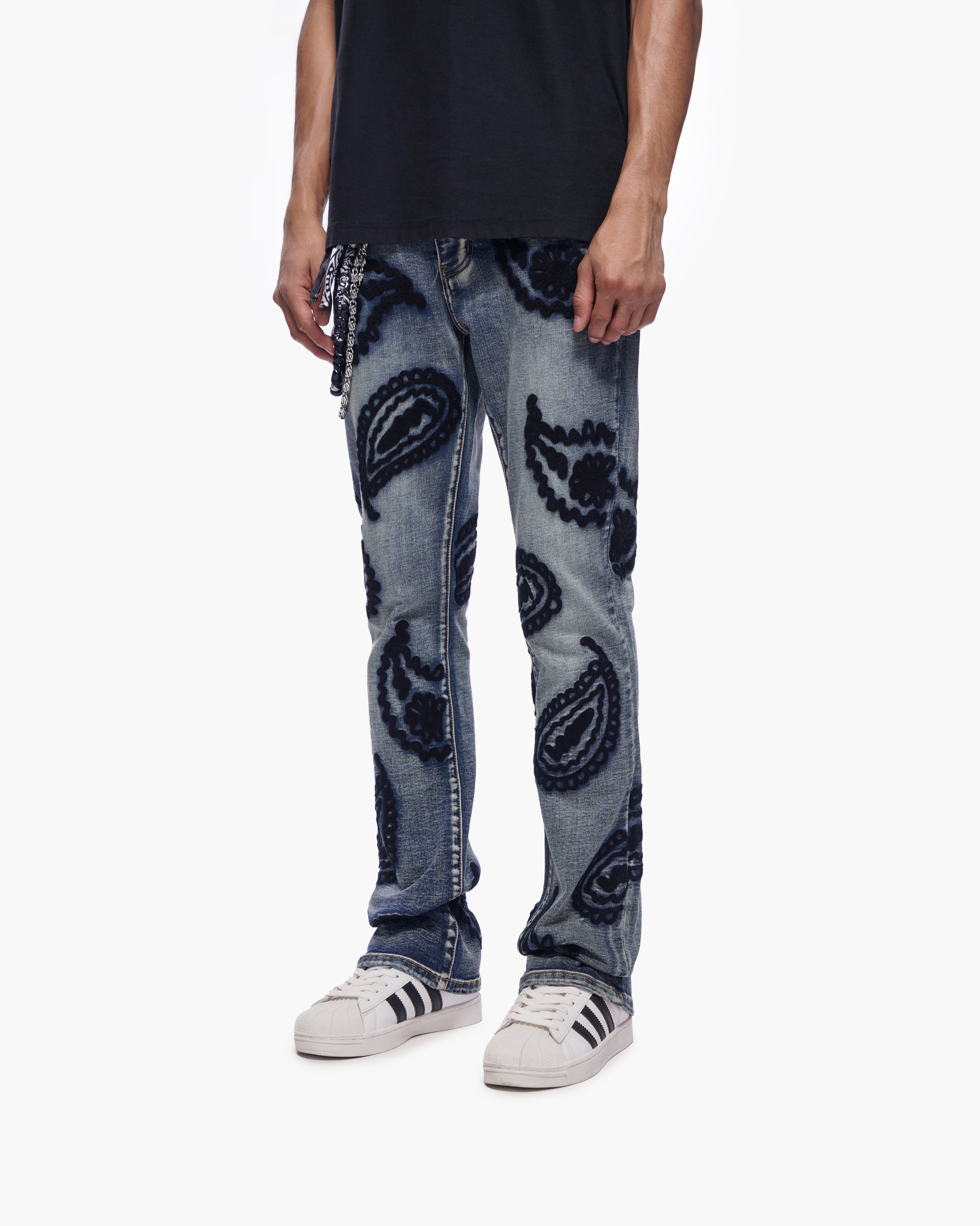 PAISLEY PANTS Dark Blue Wash Stacked Denim