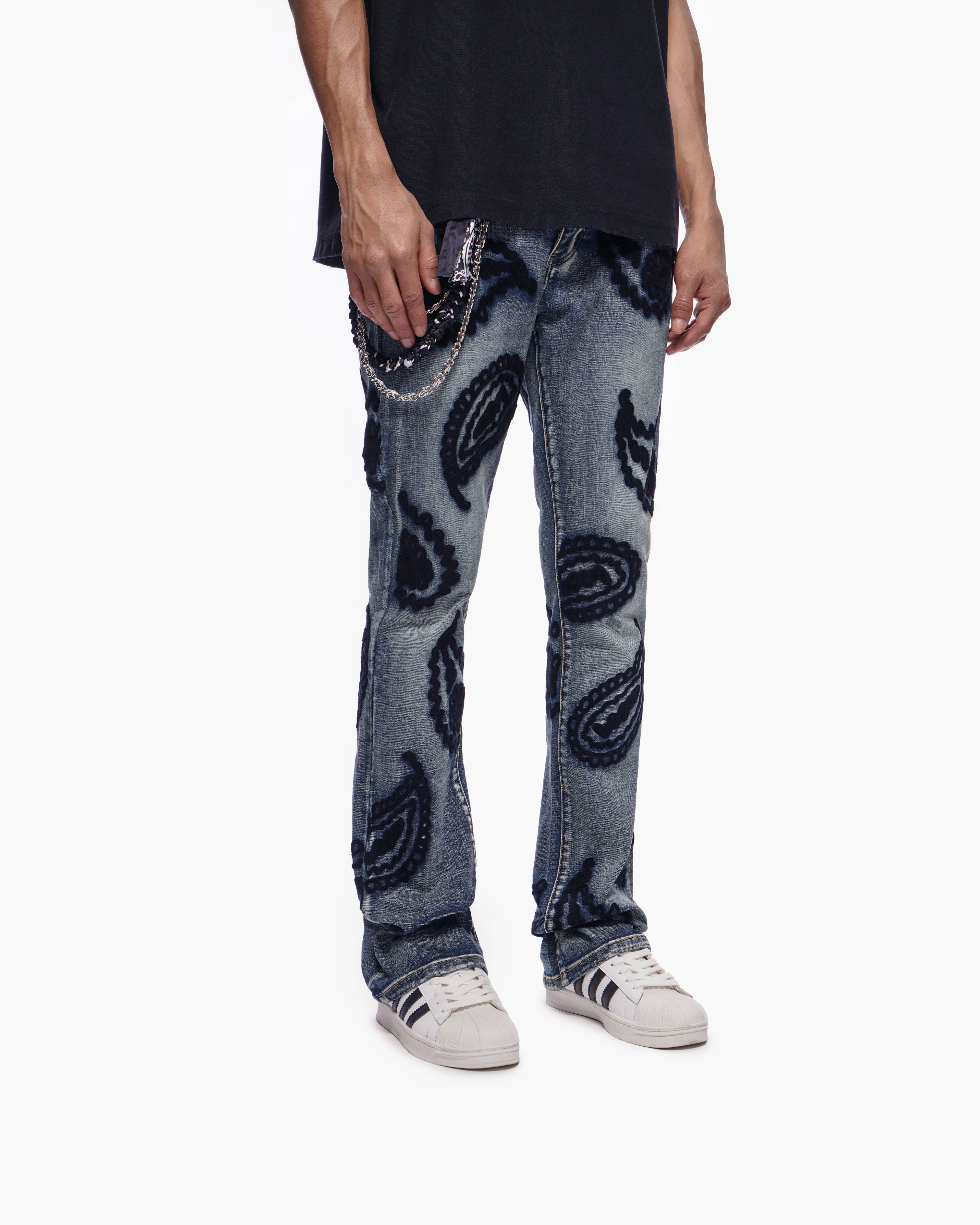PAISLEY PANTS Dark Blue Wash Stacked Denim
