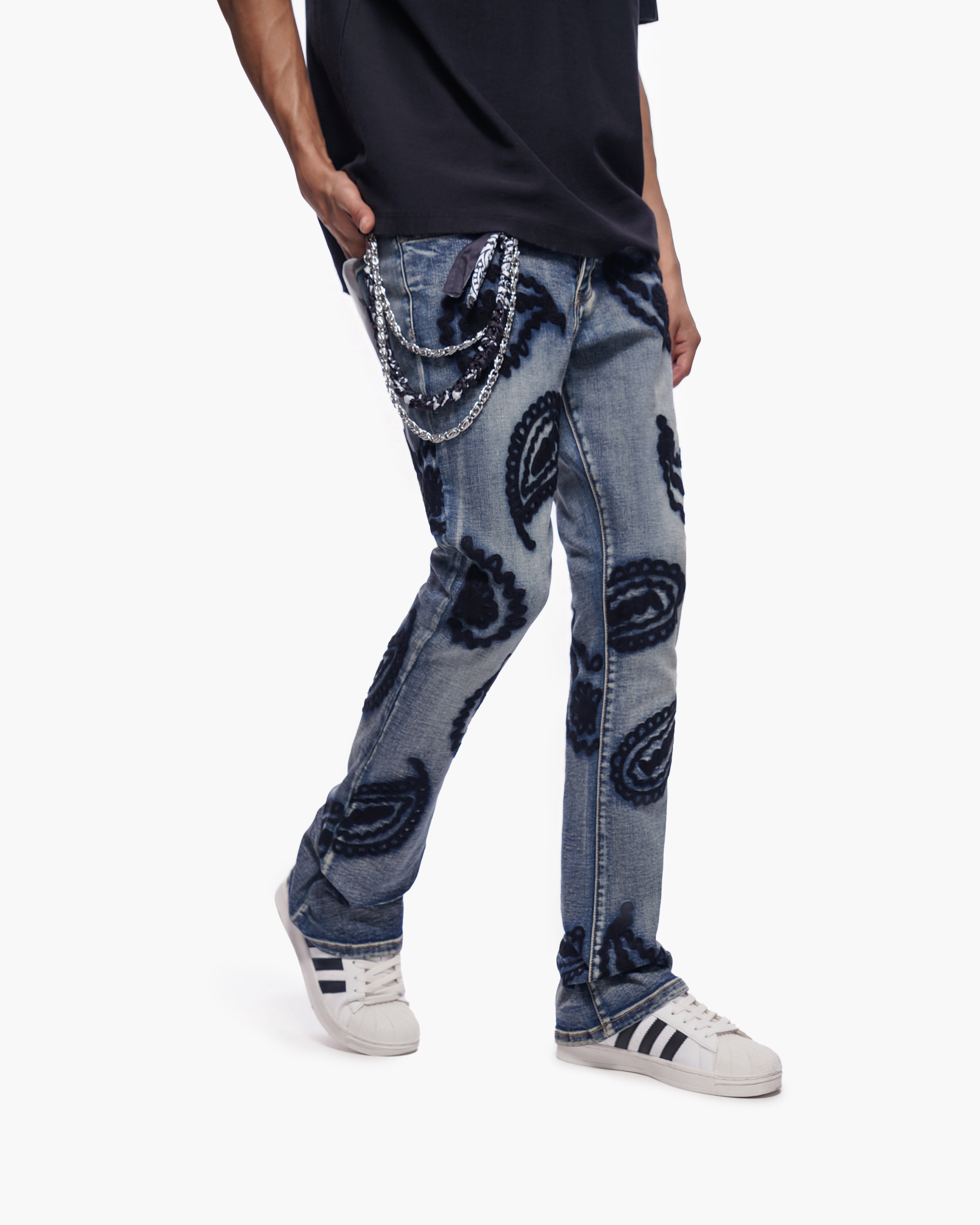 PAISLEY PANTS Dark Blue Wash Stacked Denim