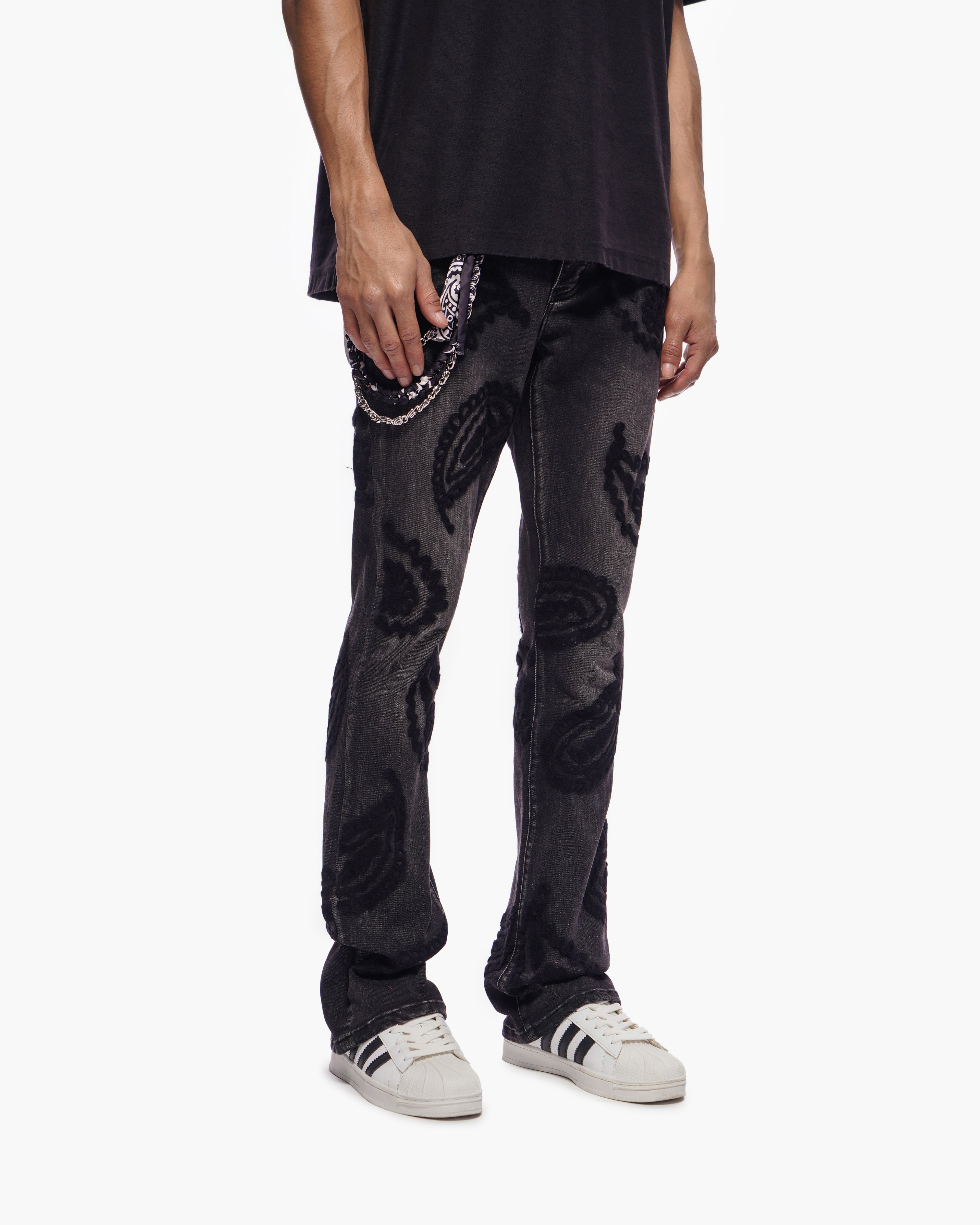 PAISLEY PANTS Black Wash Stacked Denim