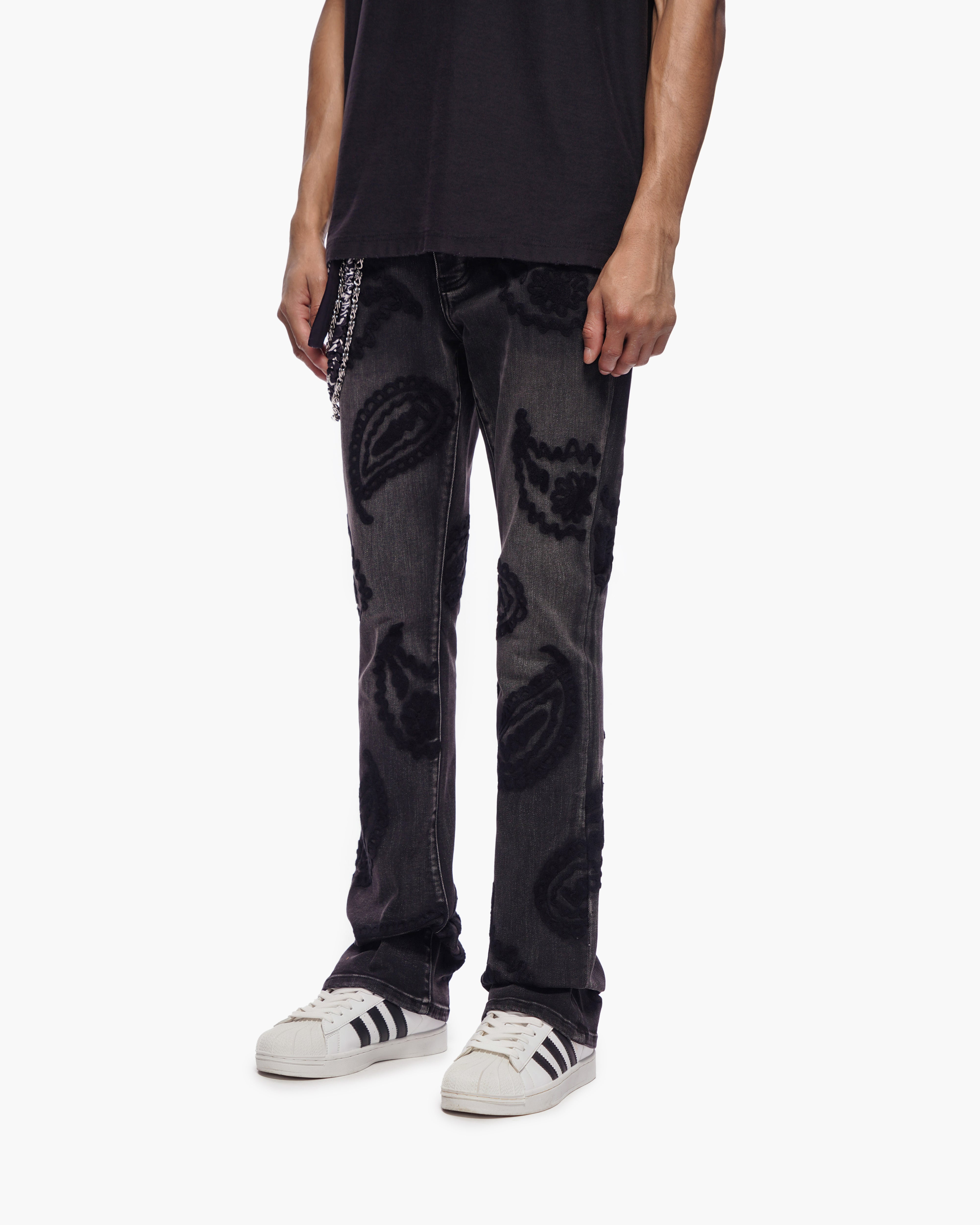 PAISLEY PANTS Black Wash Stacked Denim