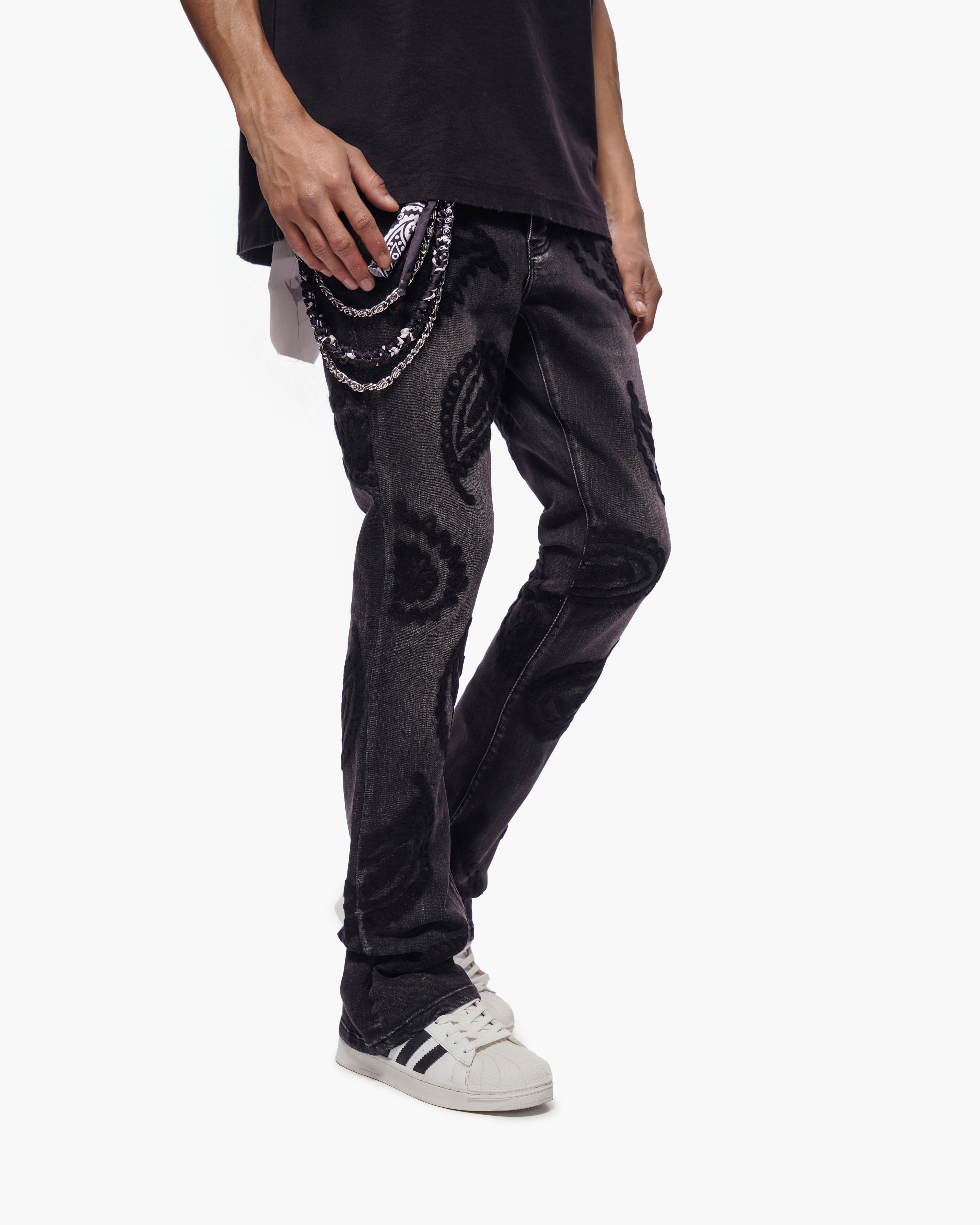 PAISLEY PANTS Black Wash Stacked Denim