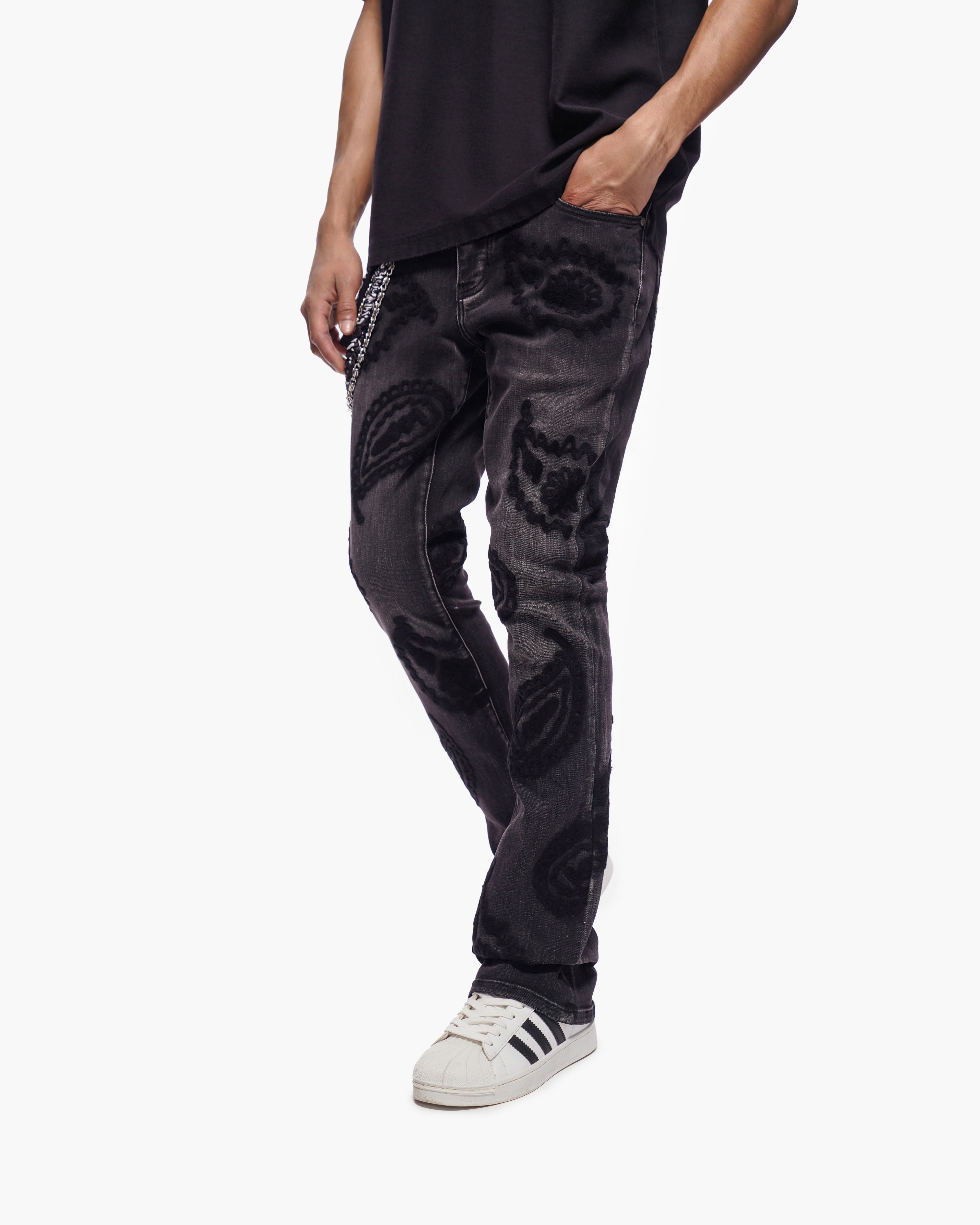 PAISLEY PANTS Black Wash Stacked Denim