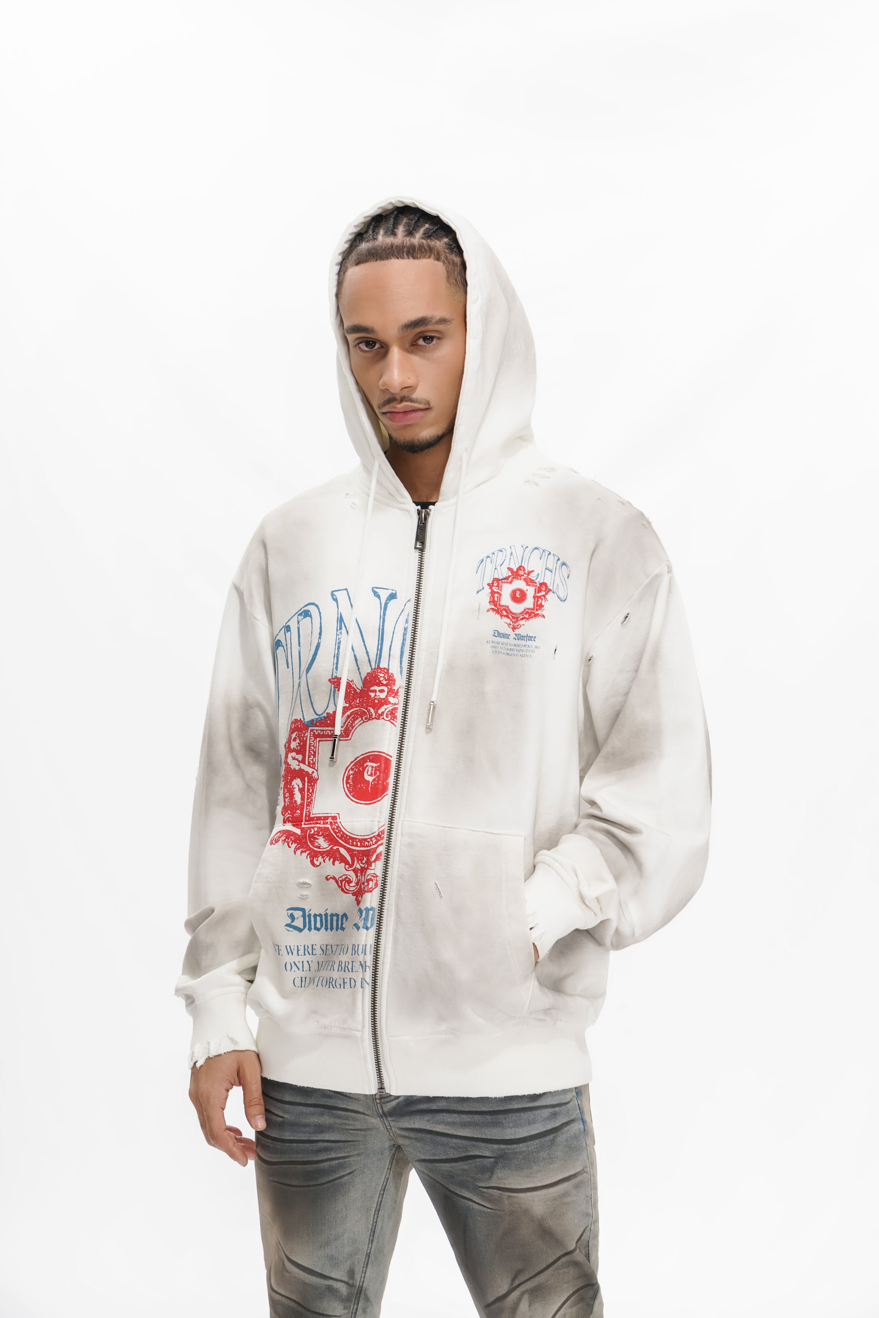 "DIVINE WAR" White Hoodie