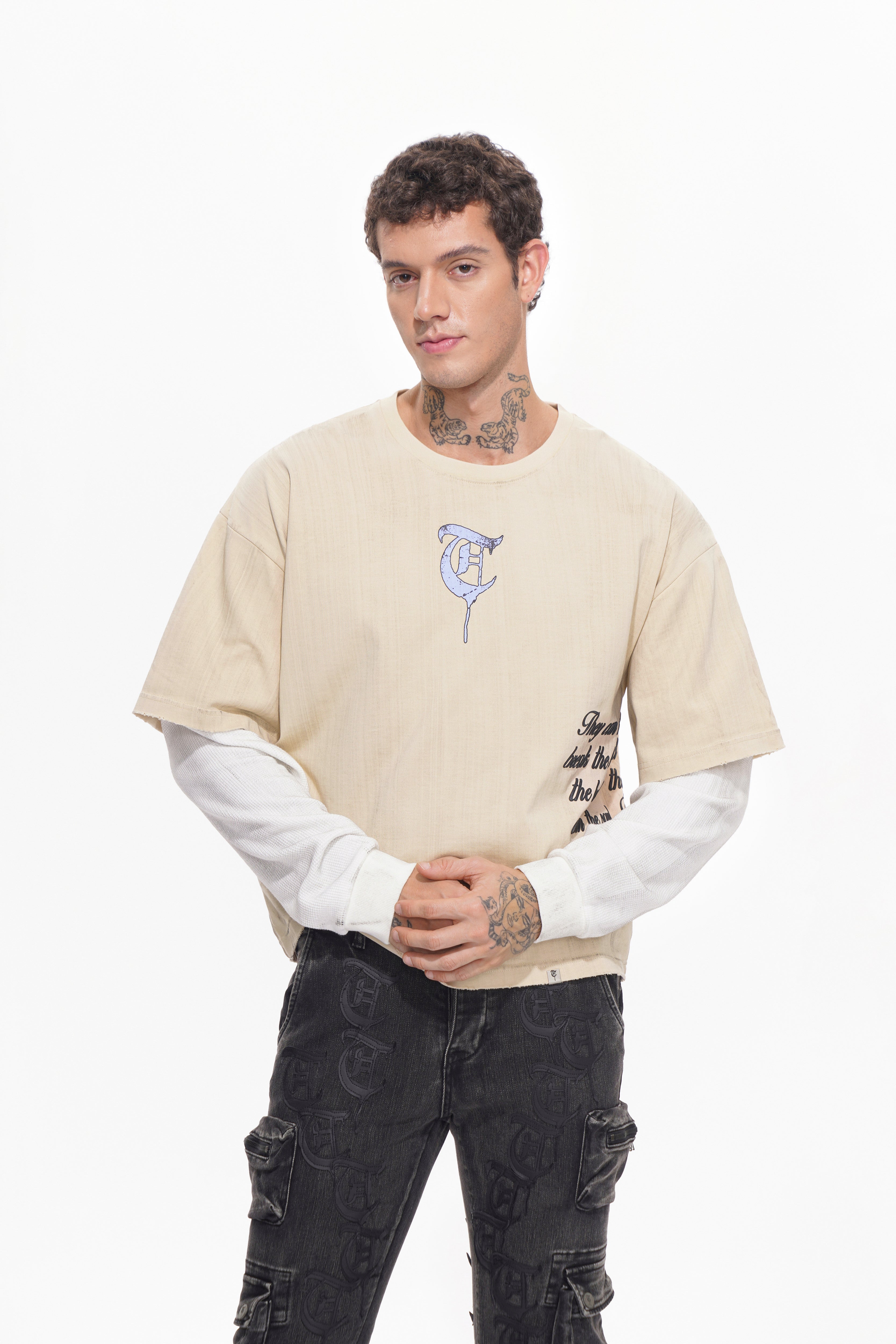 BORN TO DISRUPT White/Khaki Long Sleeve