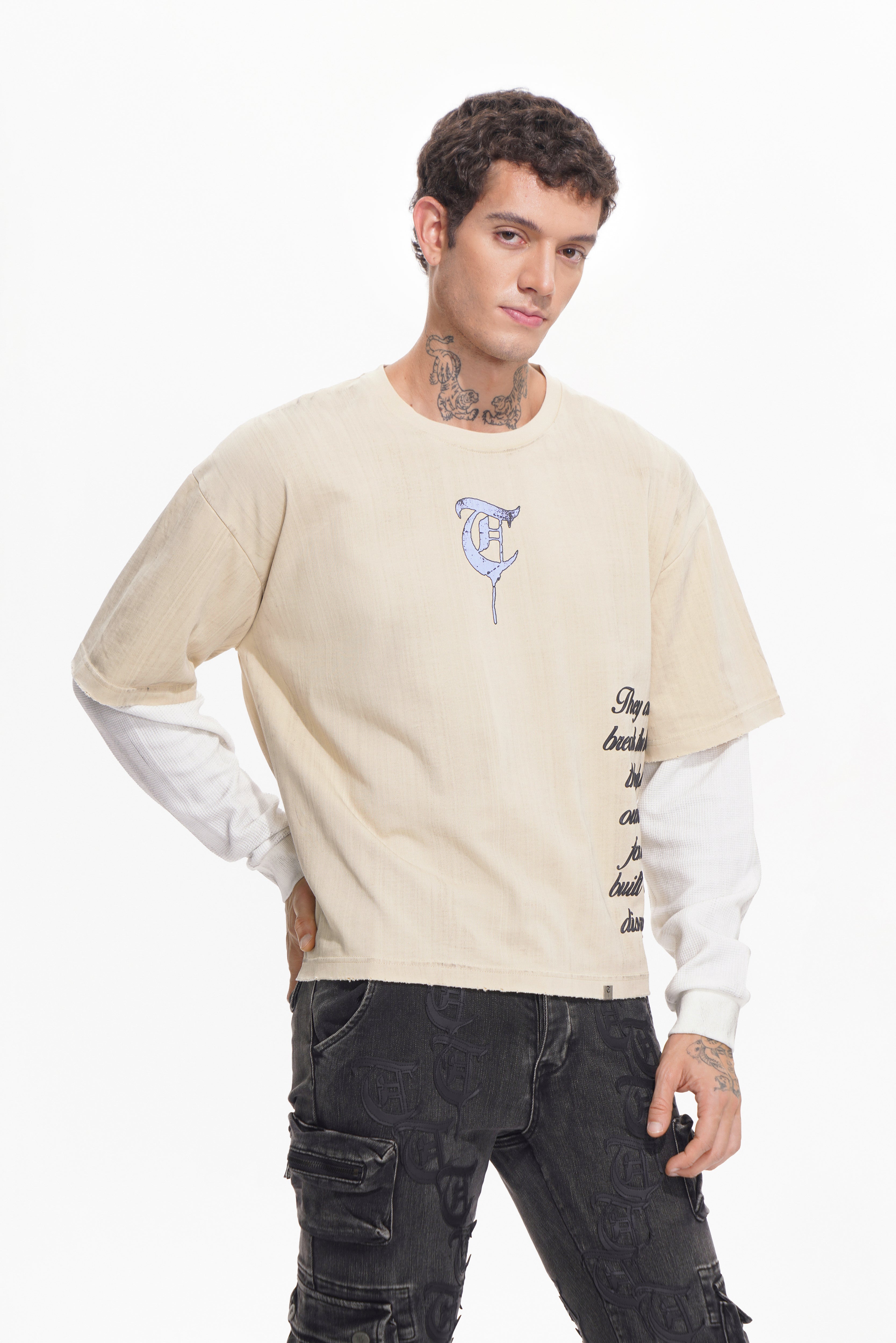 BORN TO DISRUPT White/Khaki Long Sleeve