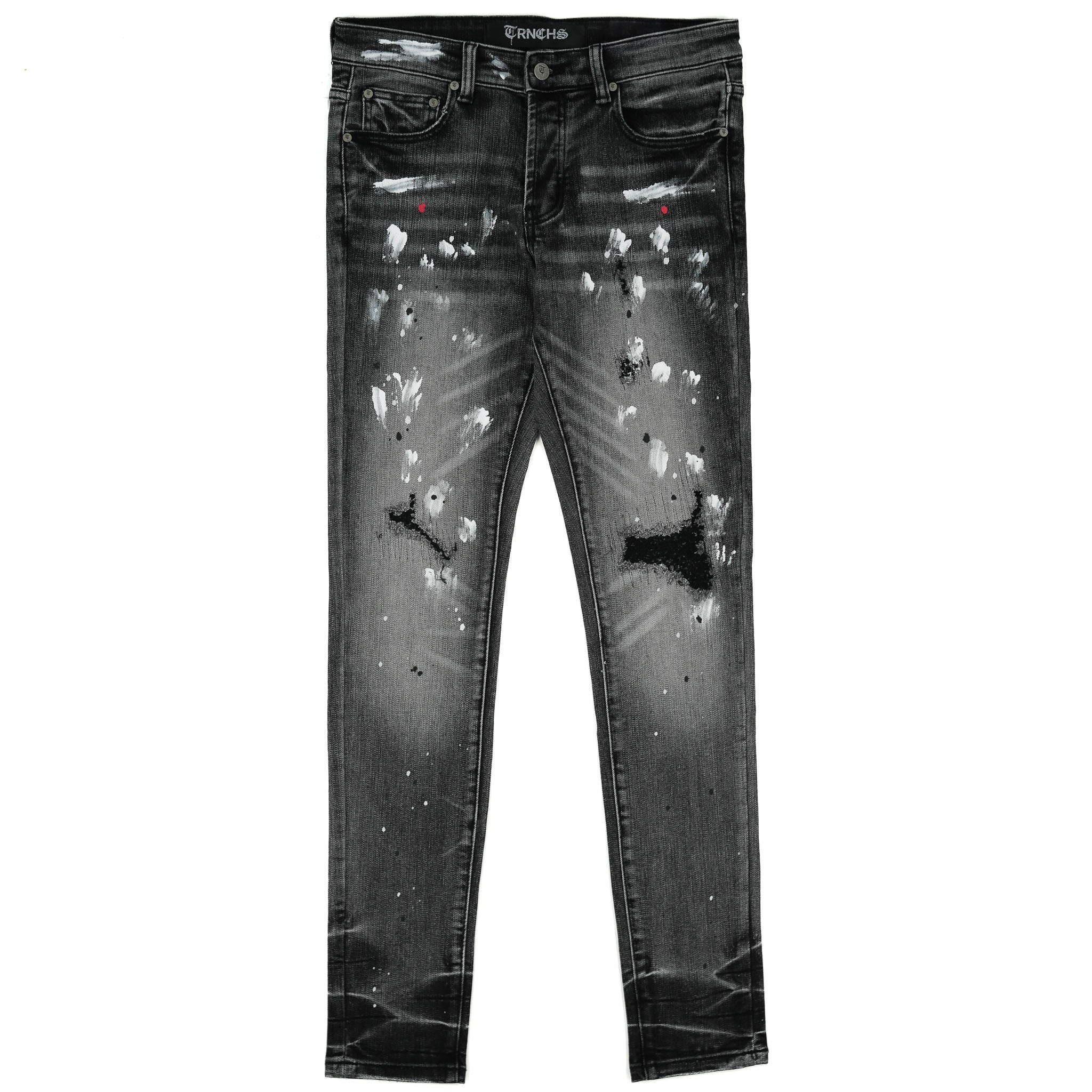 "DHAMAR" Black Wash Paint Skinny Denim