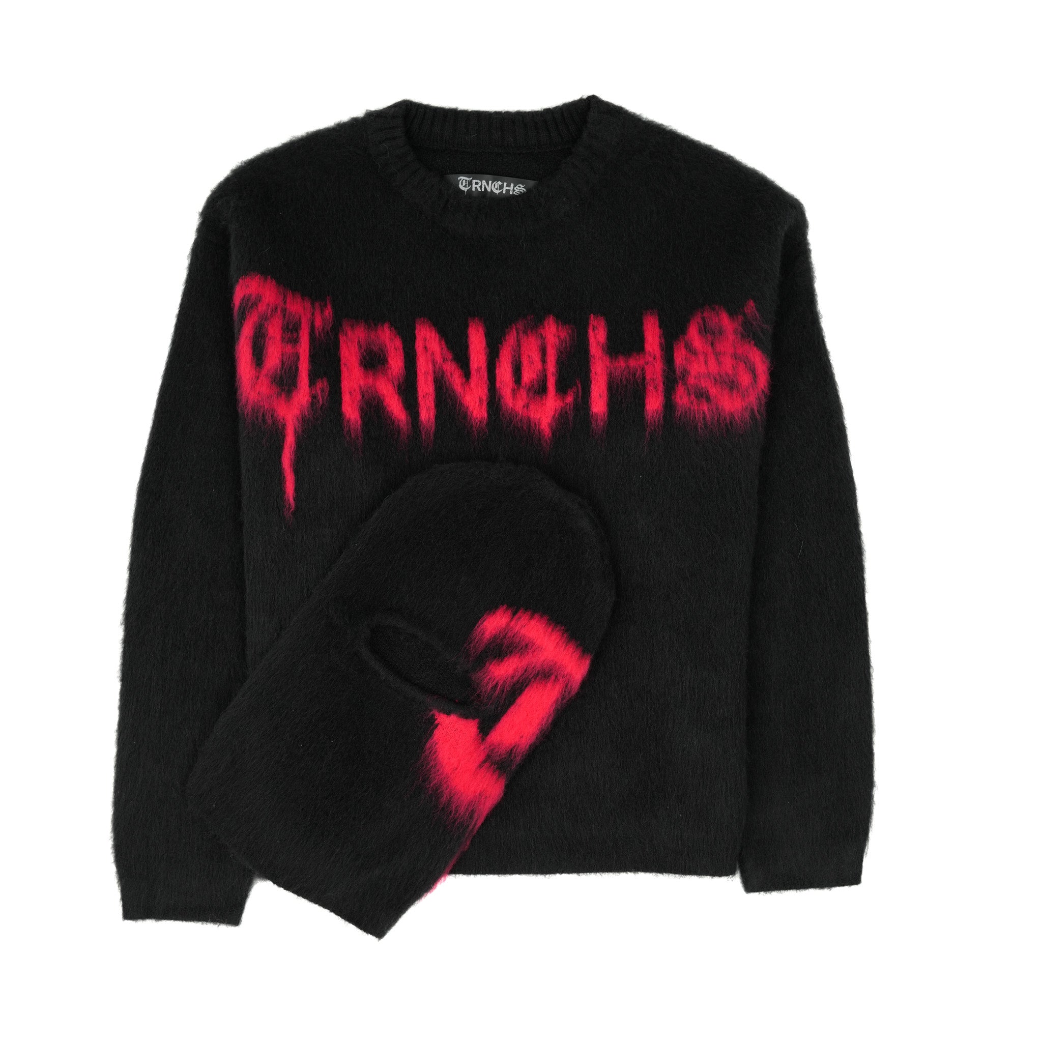 MOHAIRPULLOVER Schwarz / Rot