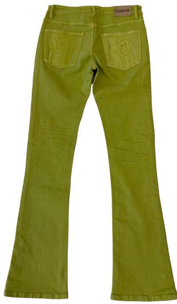 Sale "BUTTON FLY" Green Stacked Jeans