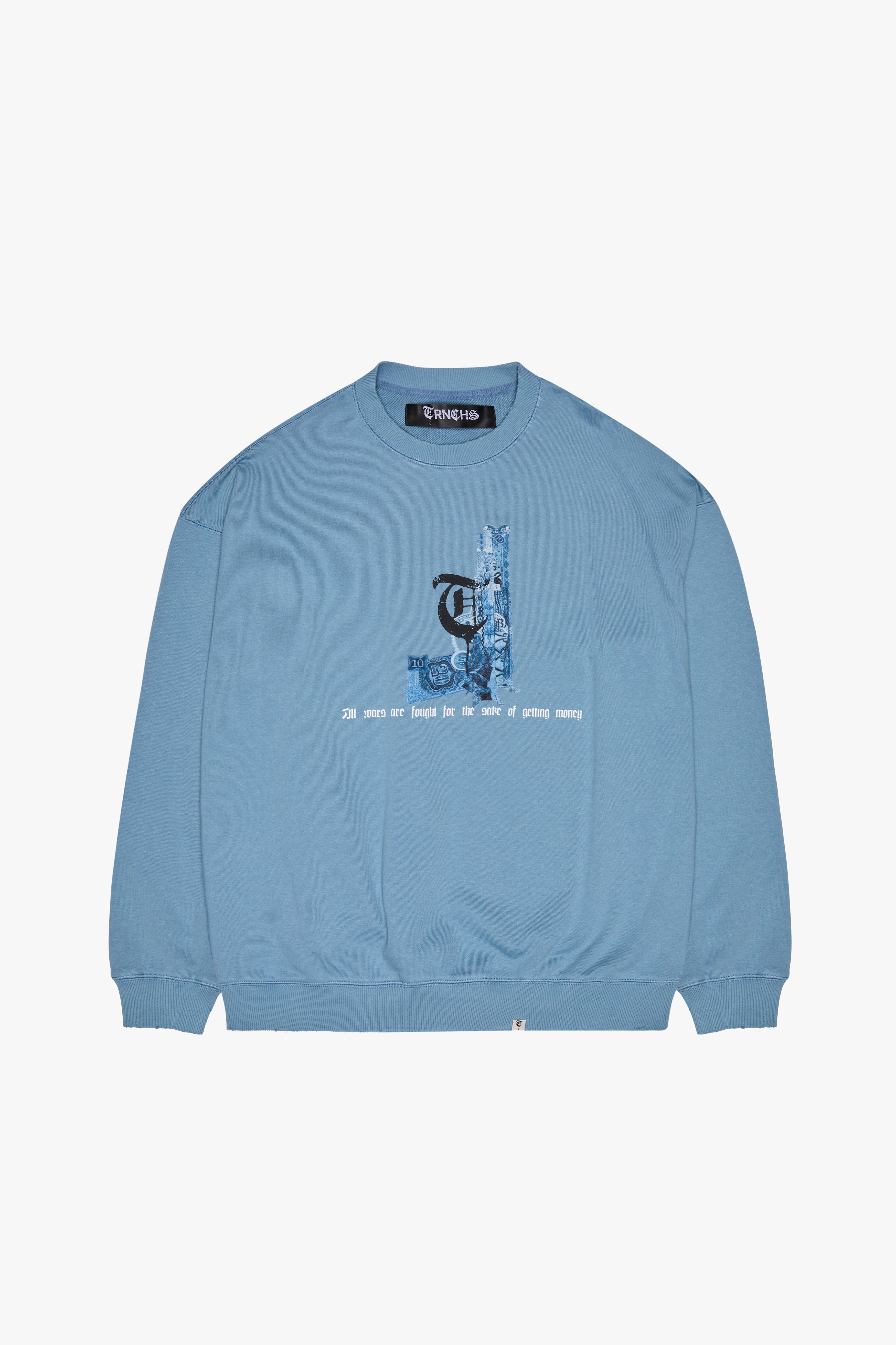 Sale "WAR MONEY" Vintage Blue Sweater