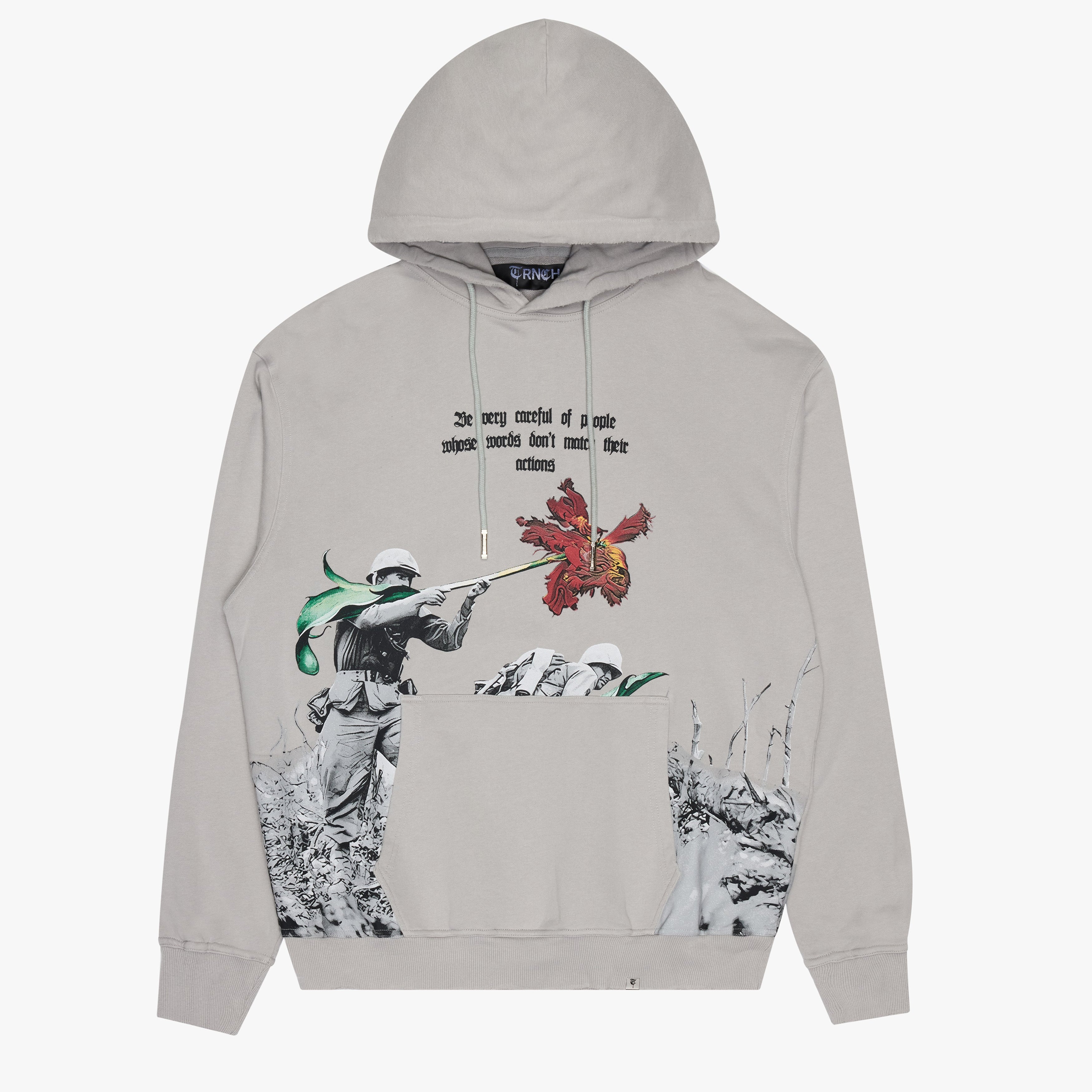 "ACTION & WORDS" Light Grey Hoodie