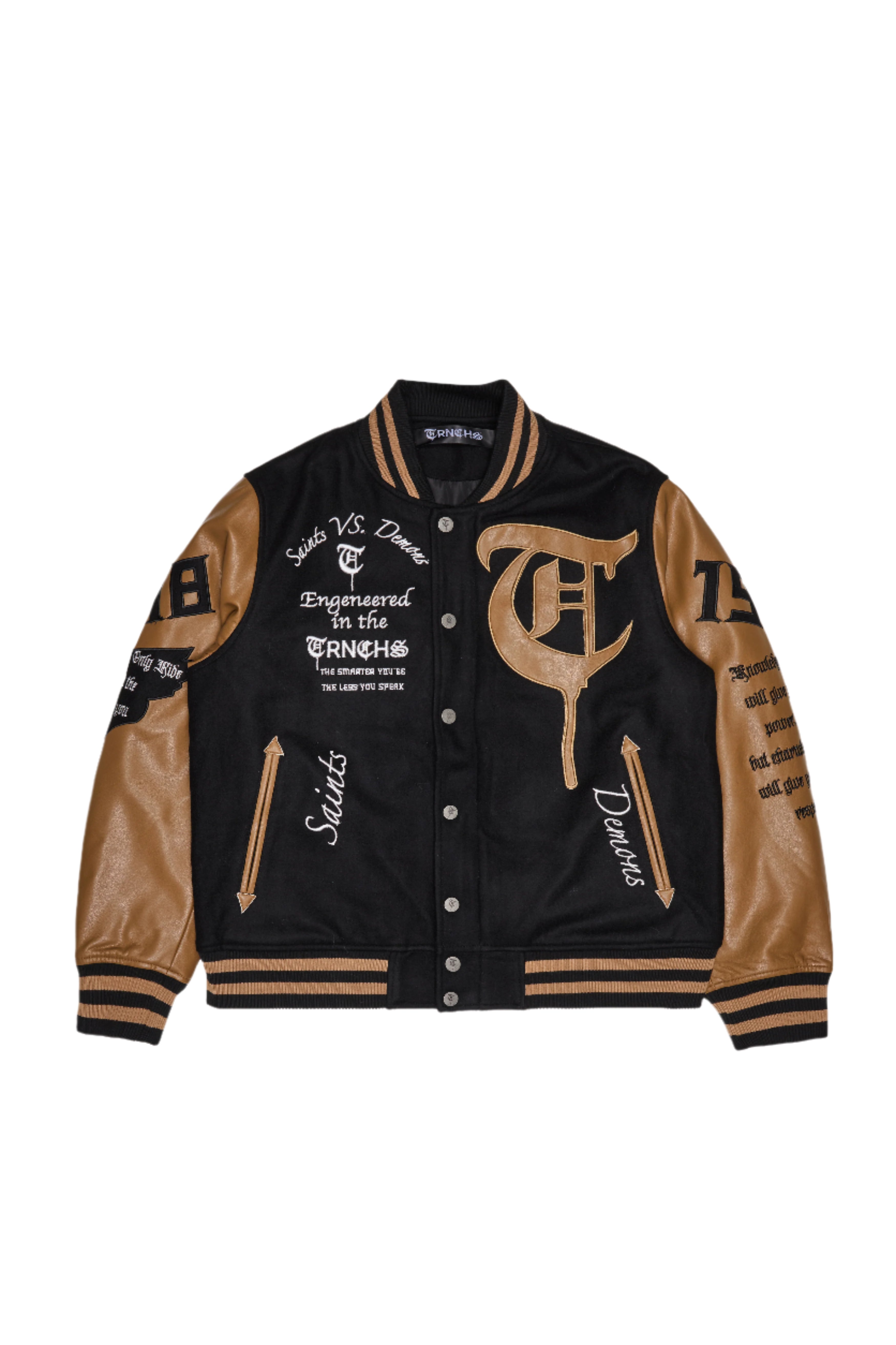 Sale "SAINT VS. DEMONS" Black Mocha Varsity Jacket