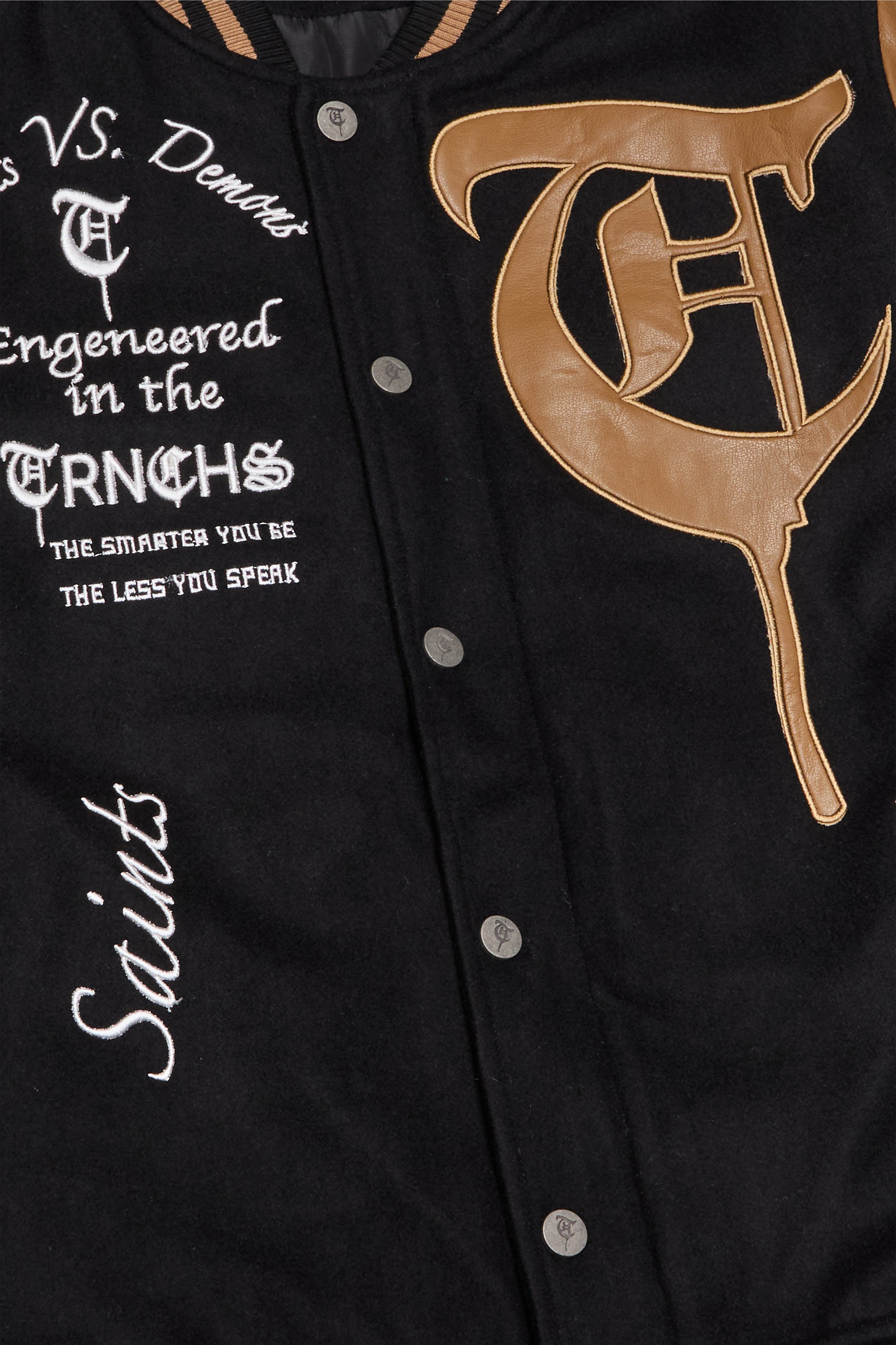 Sale "SAINT VS. DEMONS" Black Mocha Varsity Jacket