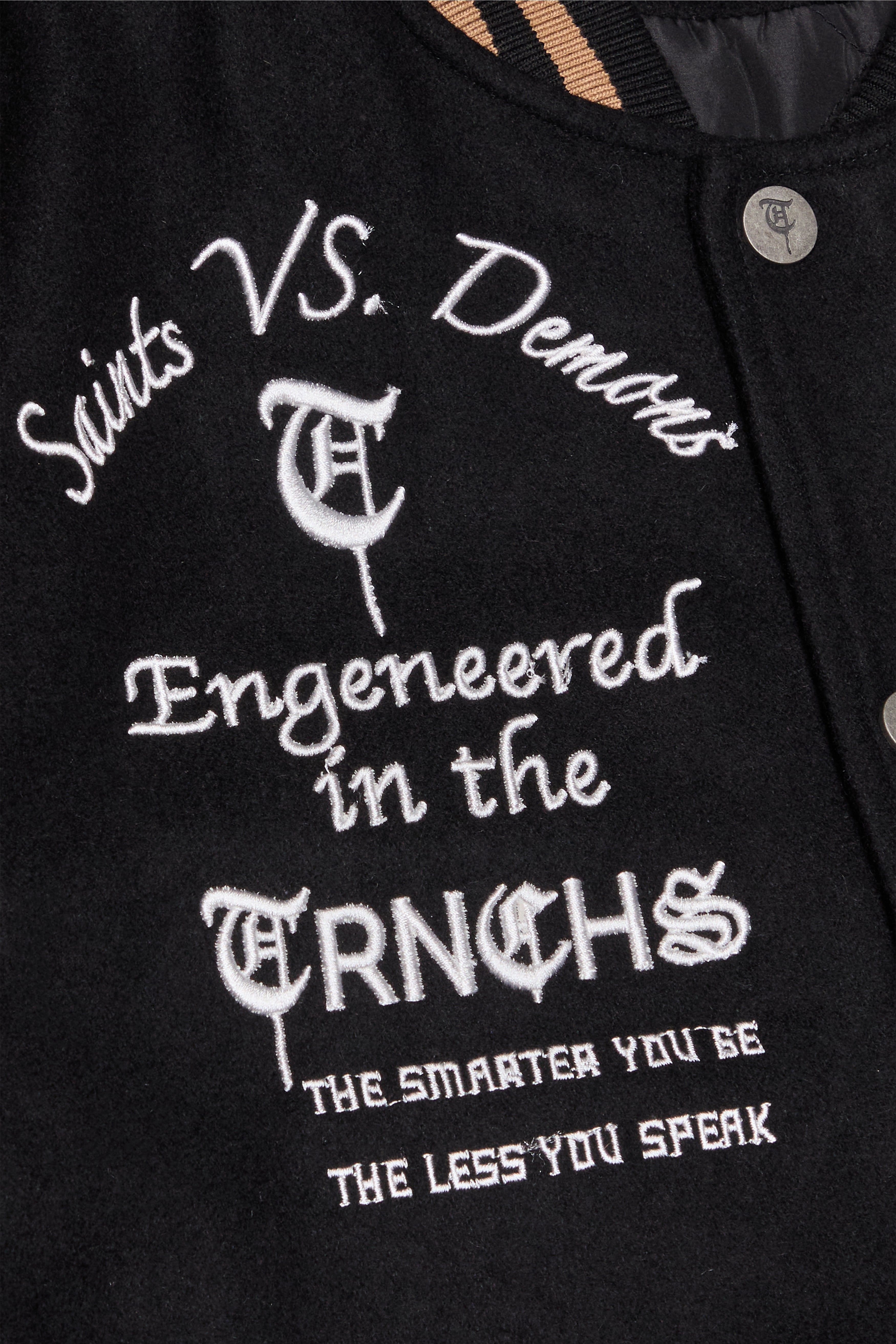 Sale "SAINT VS. DEMONS" Black Mocha Varsity Jacket