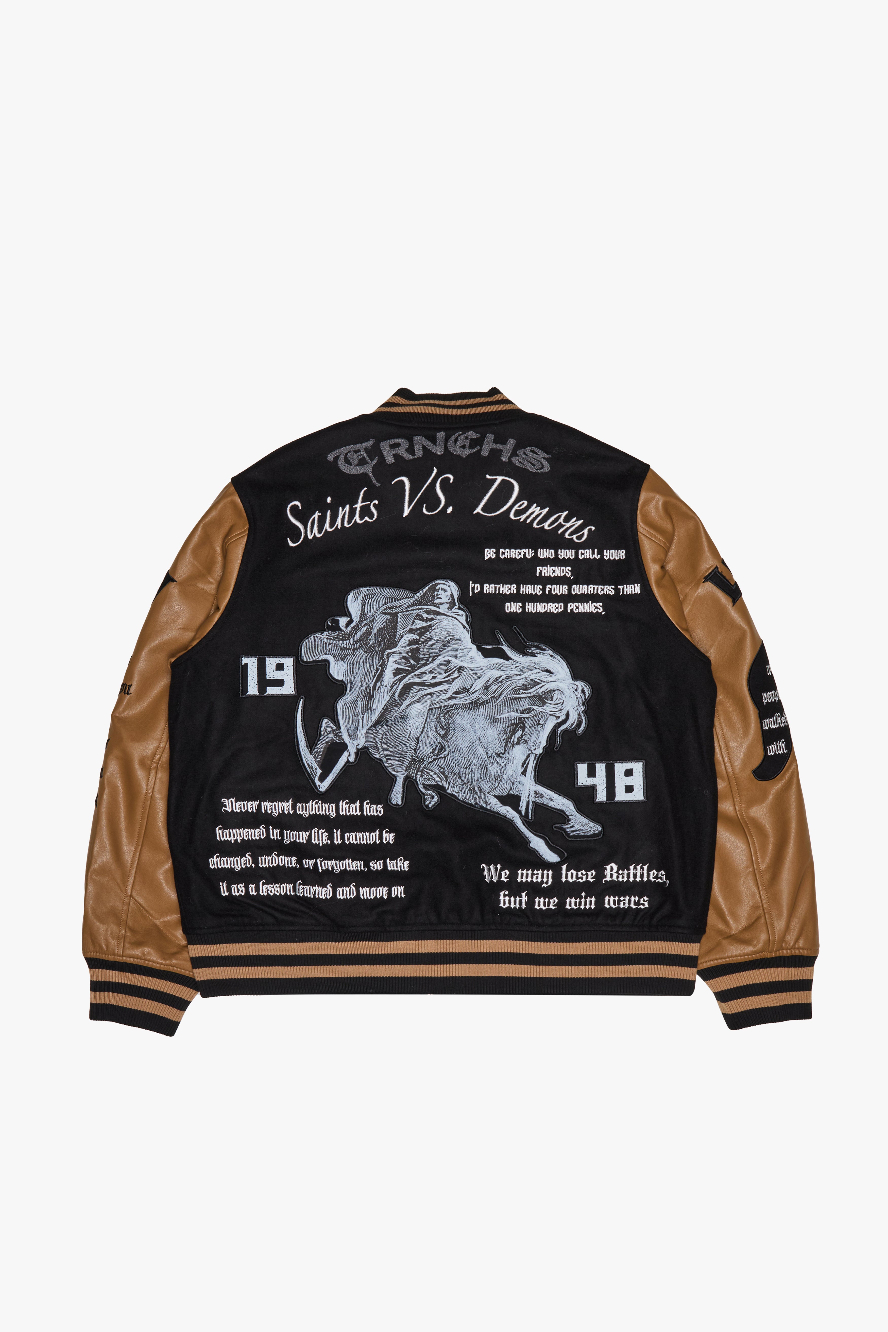Sale "SAINT VS. DEMONS" Black Mocha Varsity Jacket