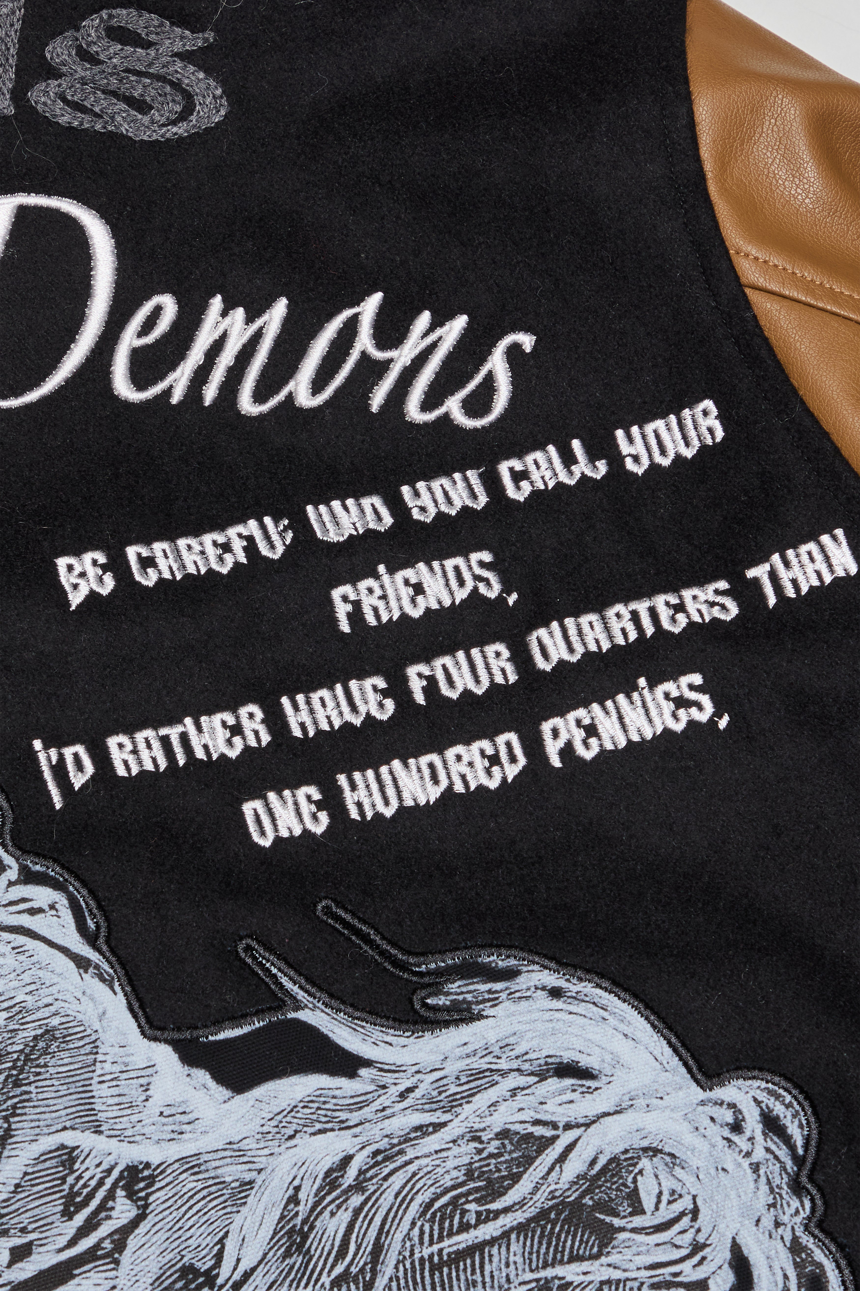 Sale "SAINT VS. DEMONS" Black Mocha Varsity Jacket