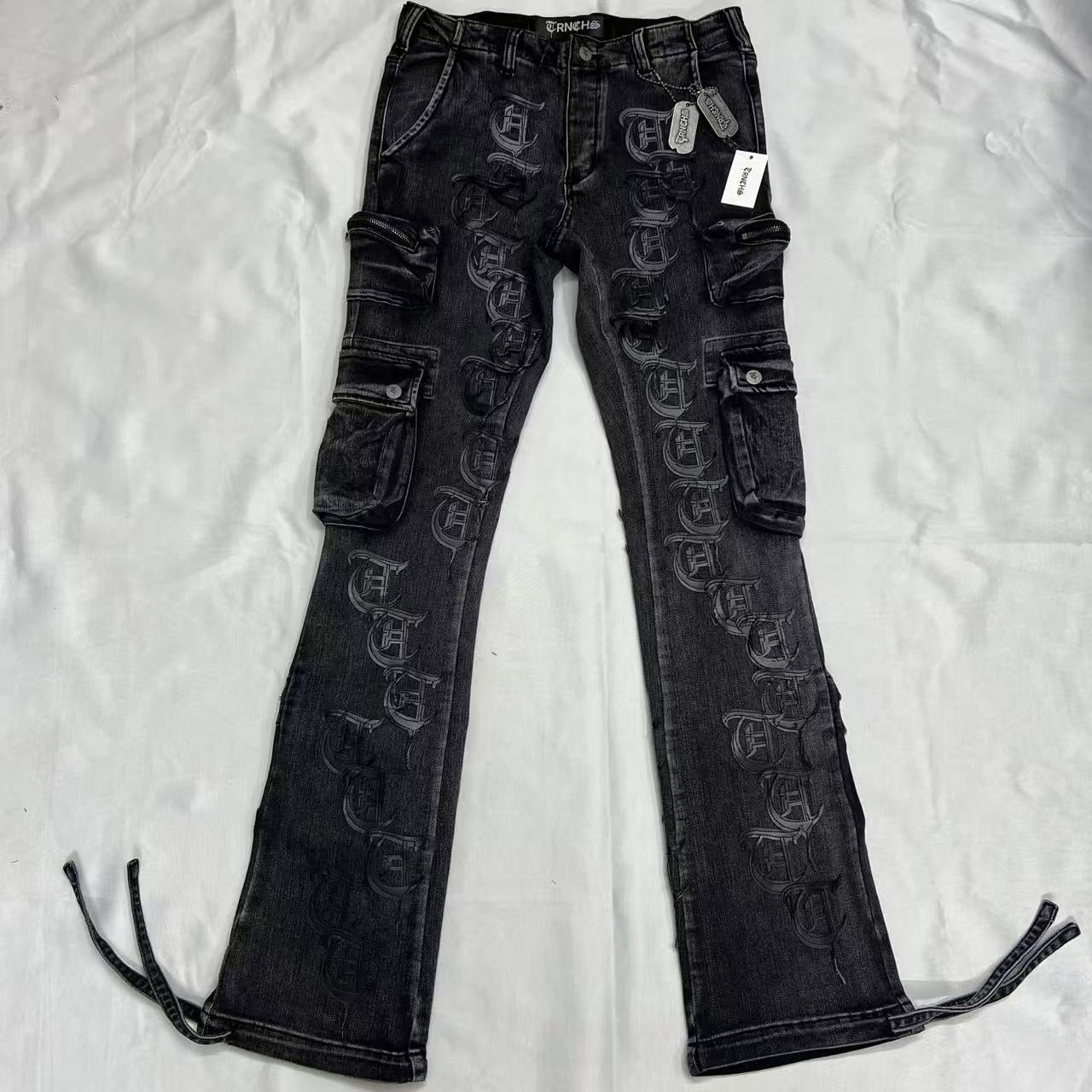"REPETITION STACKED" Gray Wash Cargo Denim