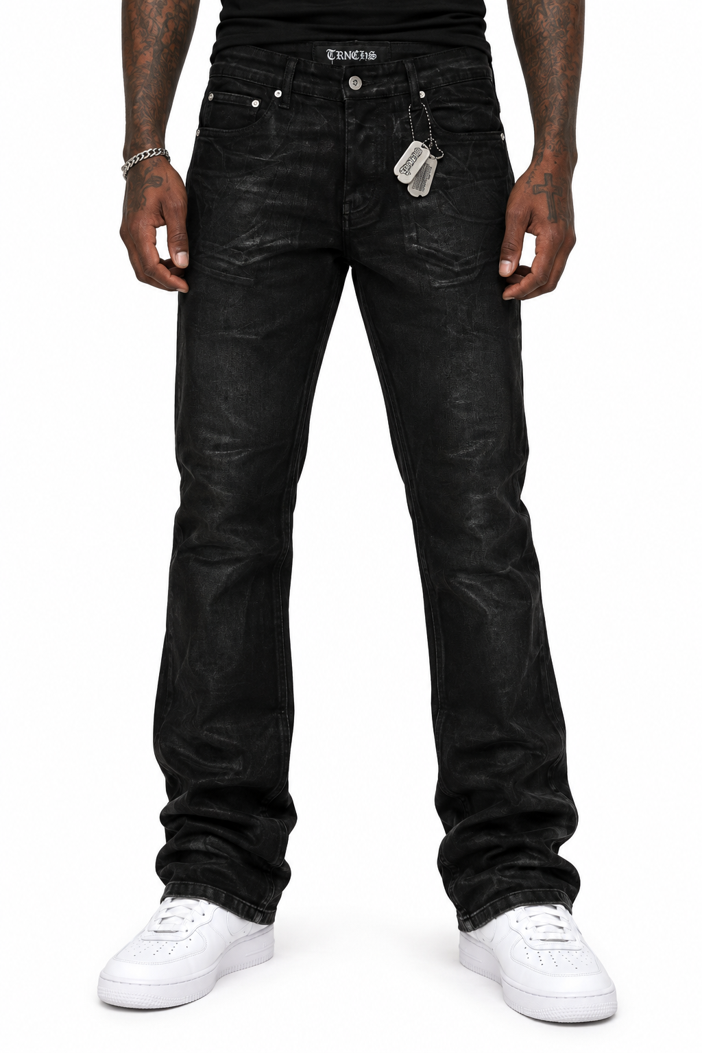 NIGHT-CODE  Black WAXED Stacked Denim -