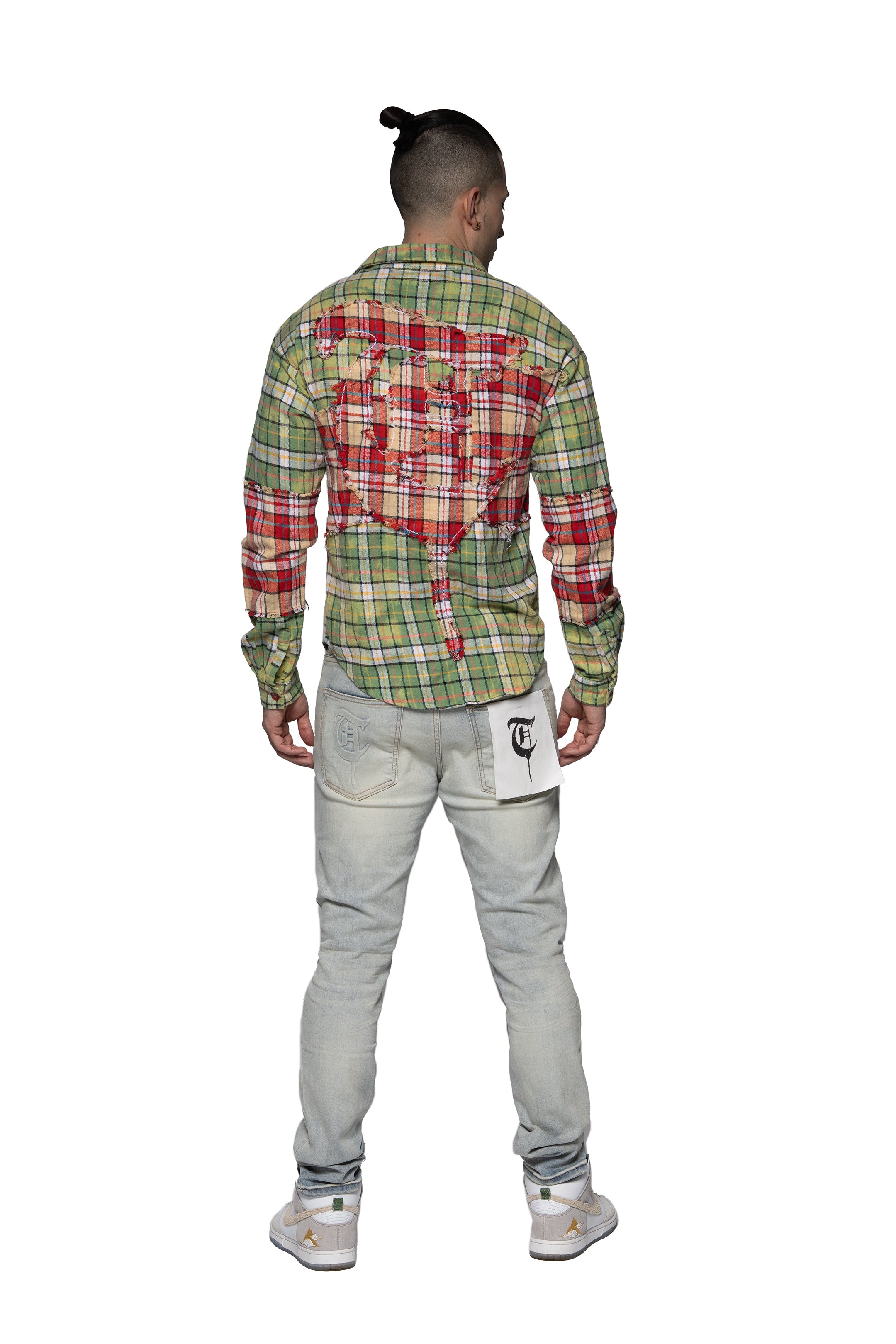 Sale "RIP AND REPAIR WOVEN" Lime/Green and Burgundy Button Up
