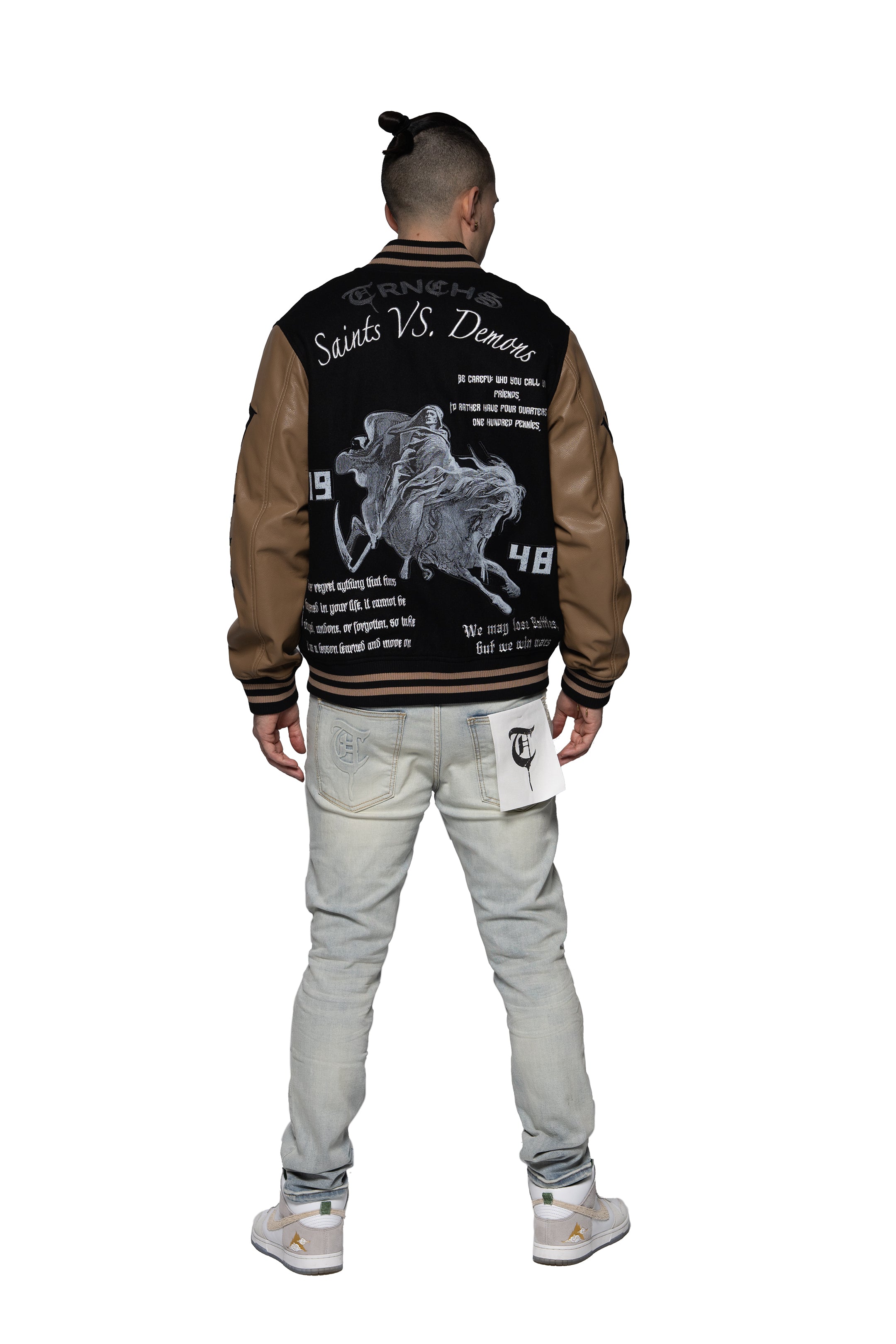 Sale "SAINT VS. DEMONS" Black Mocha Varsity Jacket