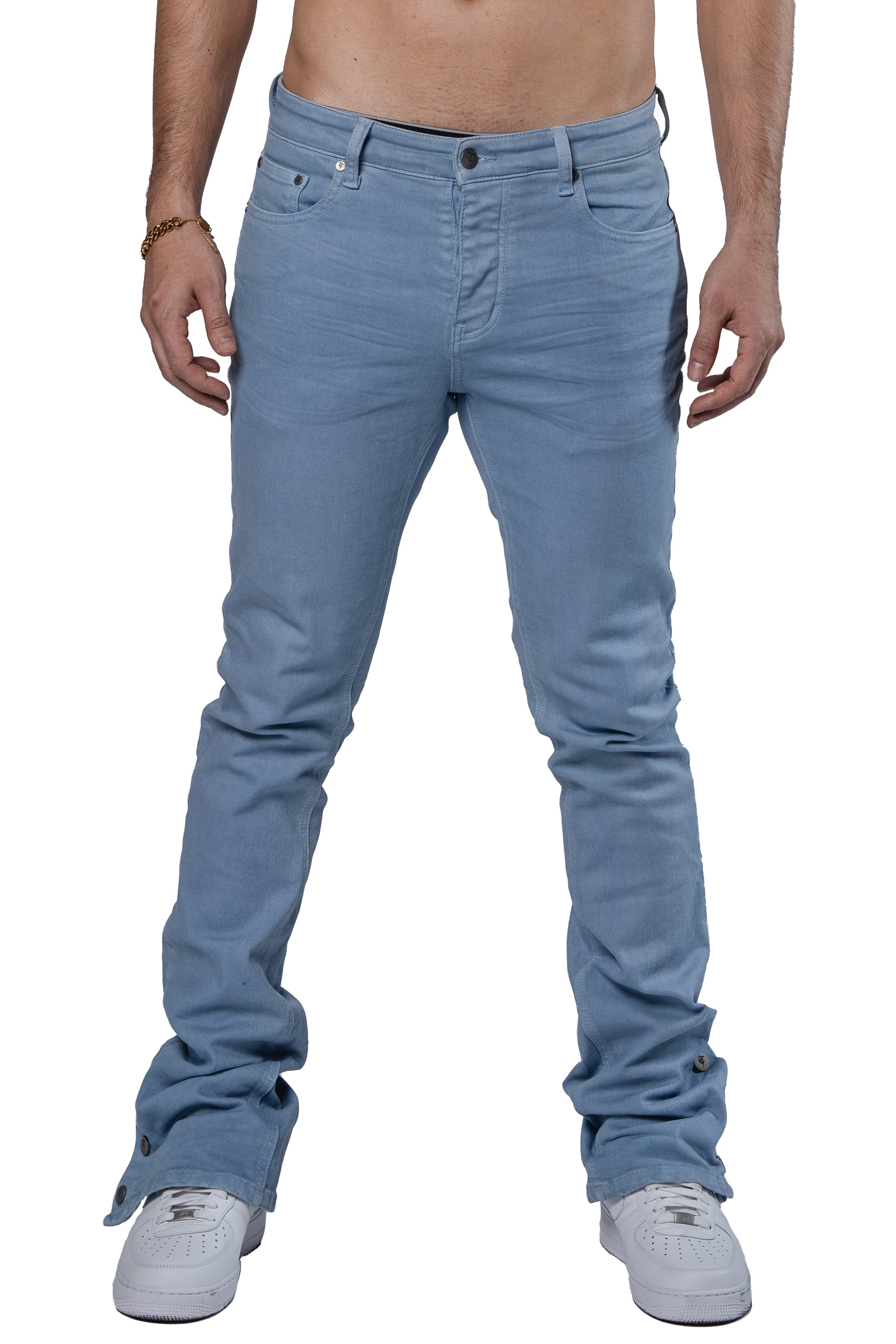 Sale "BUTTON FLY" Blue Stacked Jeans