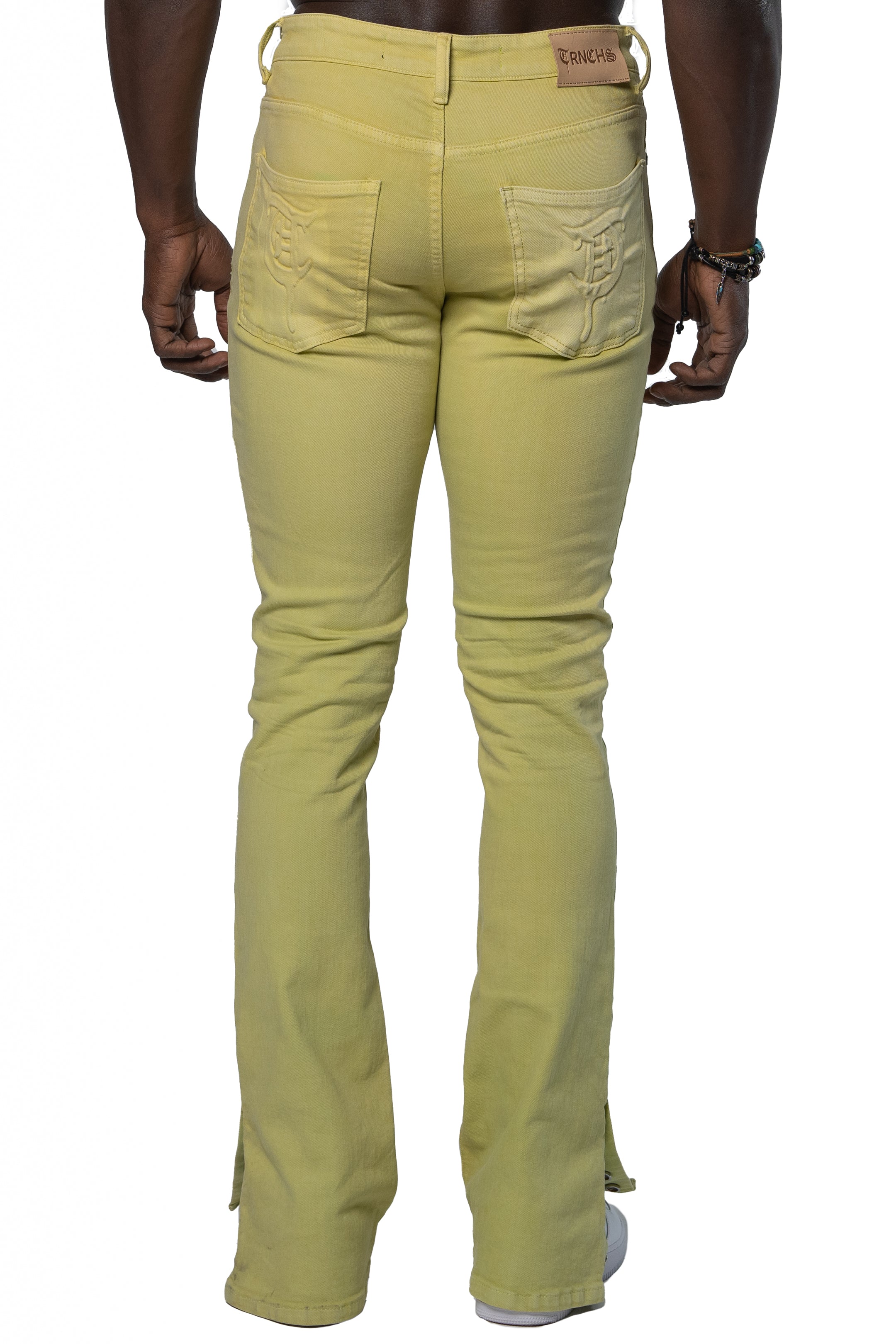 Sale "BUTTON FLY" Green Stacked Jeans