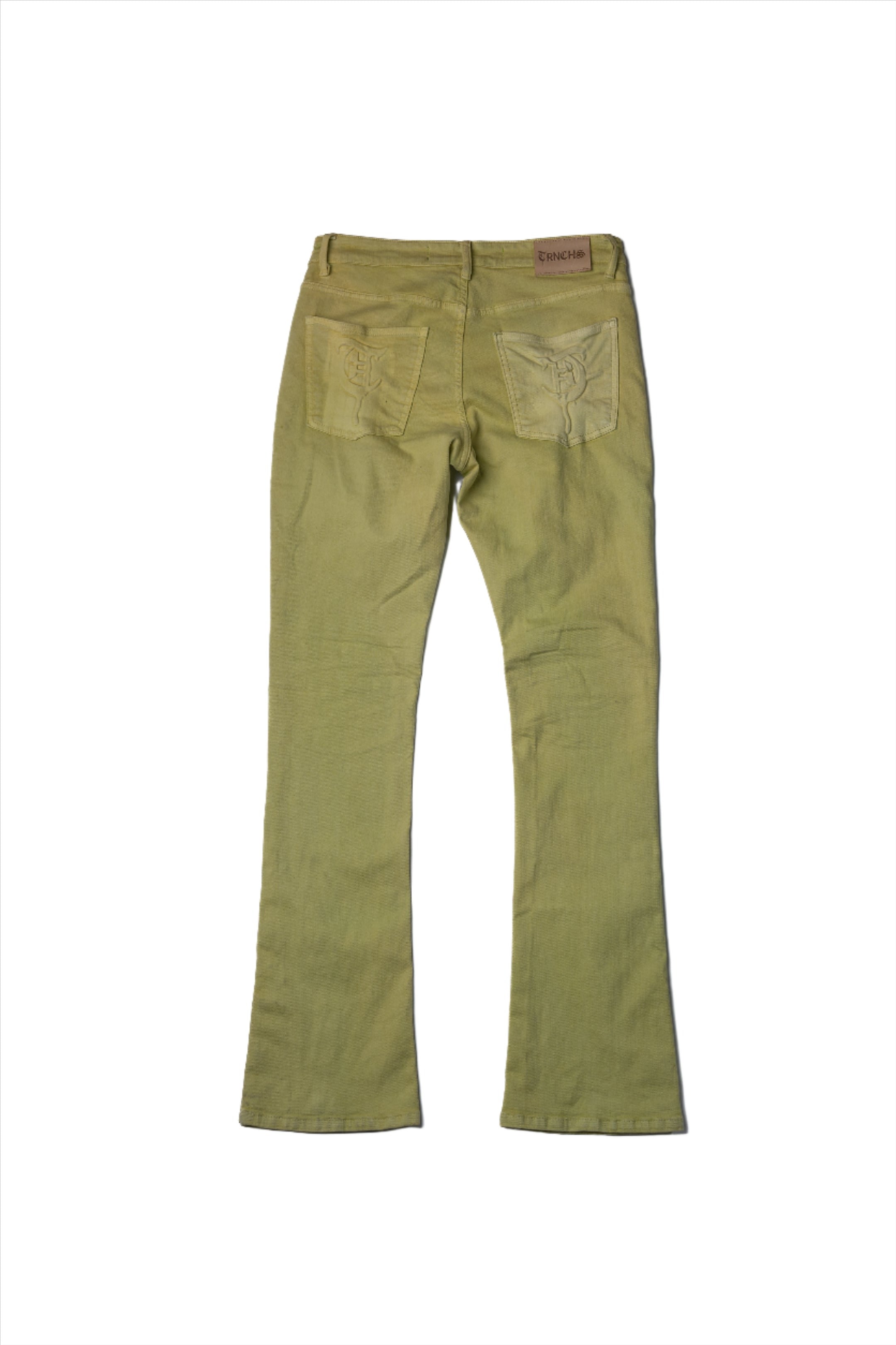 Sale "BUTTON FLY" Green Stacked Jeans