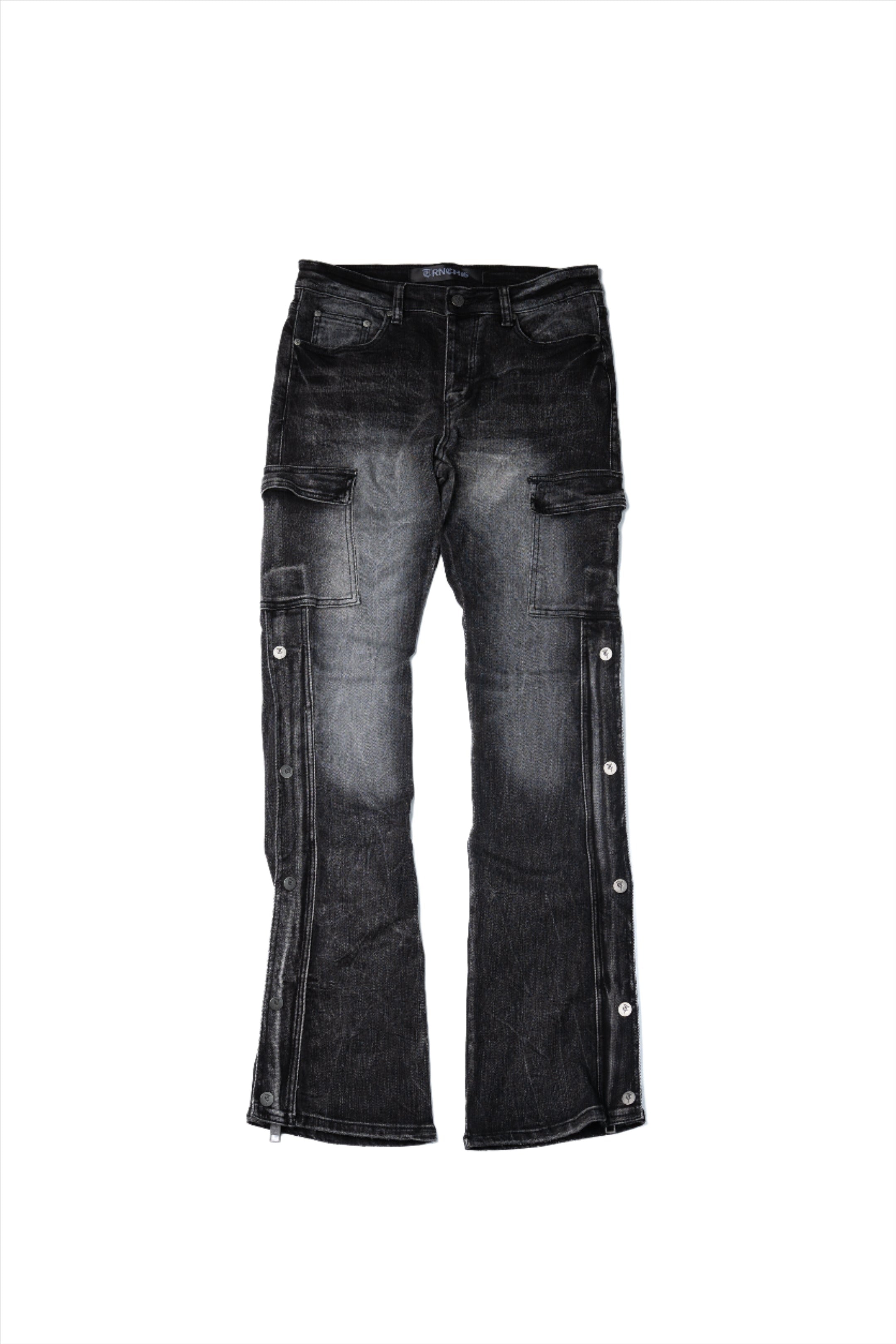"SNAP" Black Grey Wash Stacked Jeans